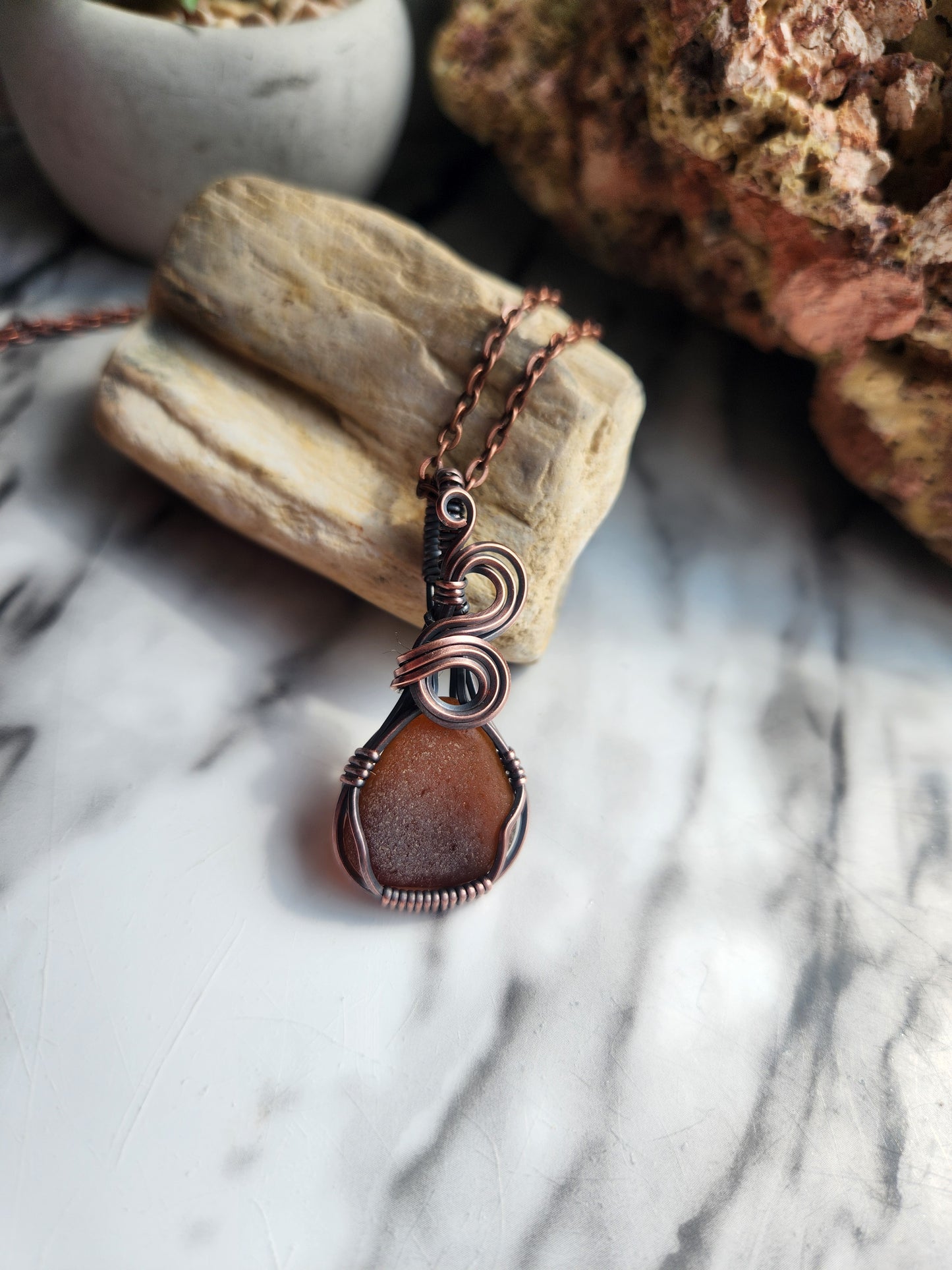 Amber Sea Glass Necklace