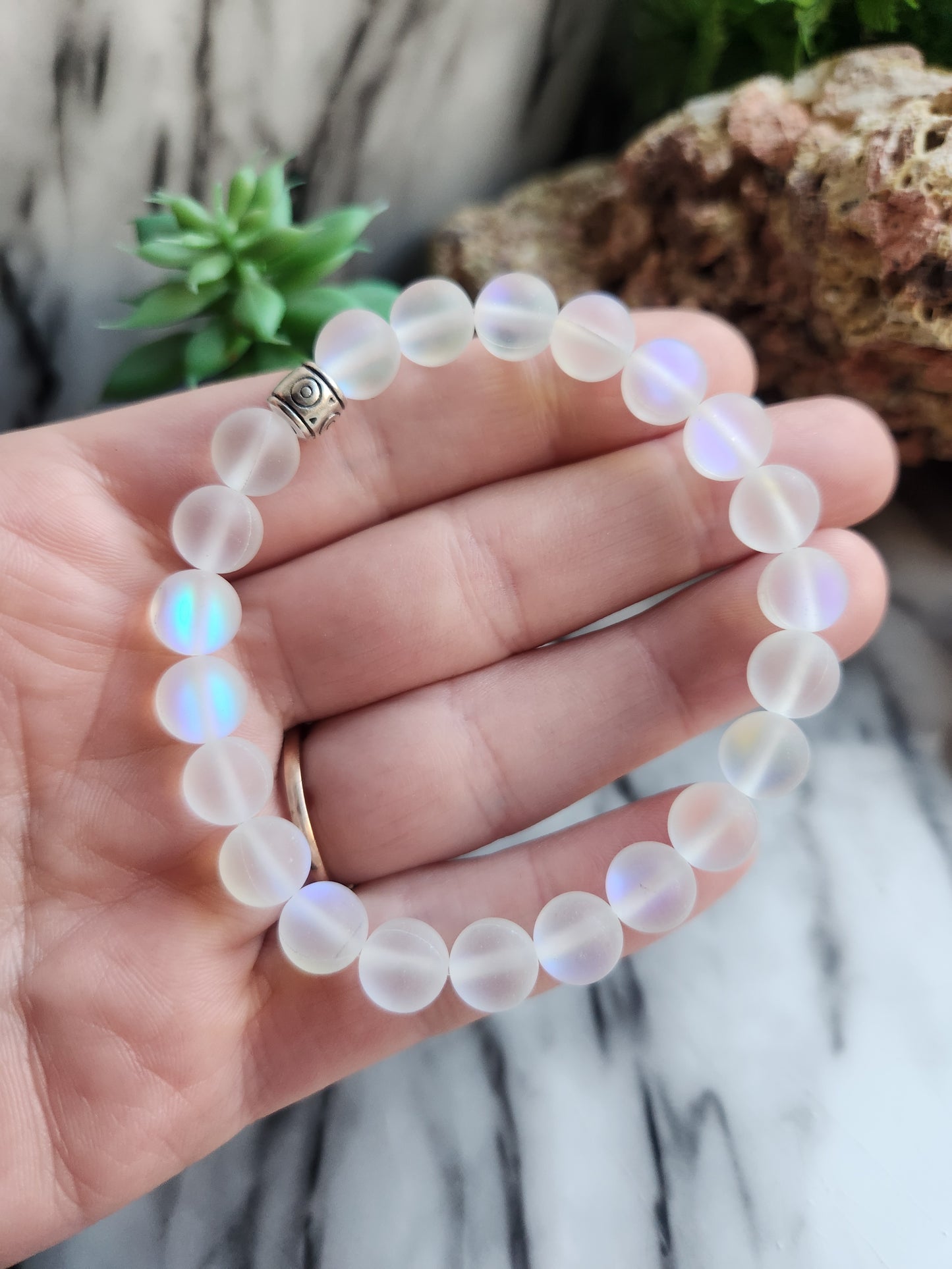 White Mystic Aura Glass Bracelet