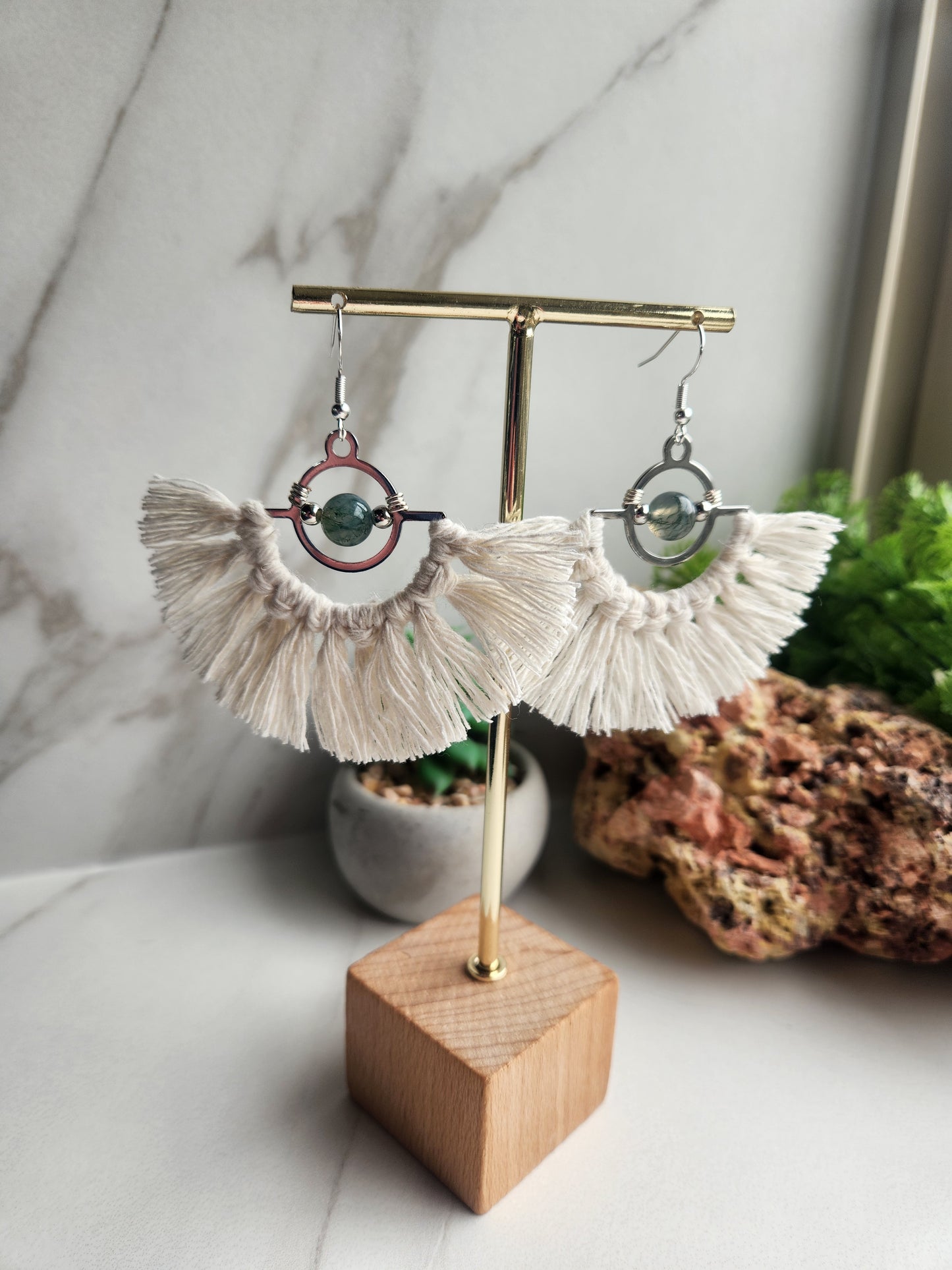 Moss Agate Macrame Earrings