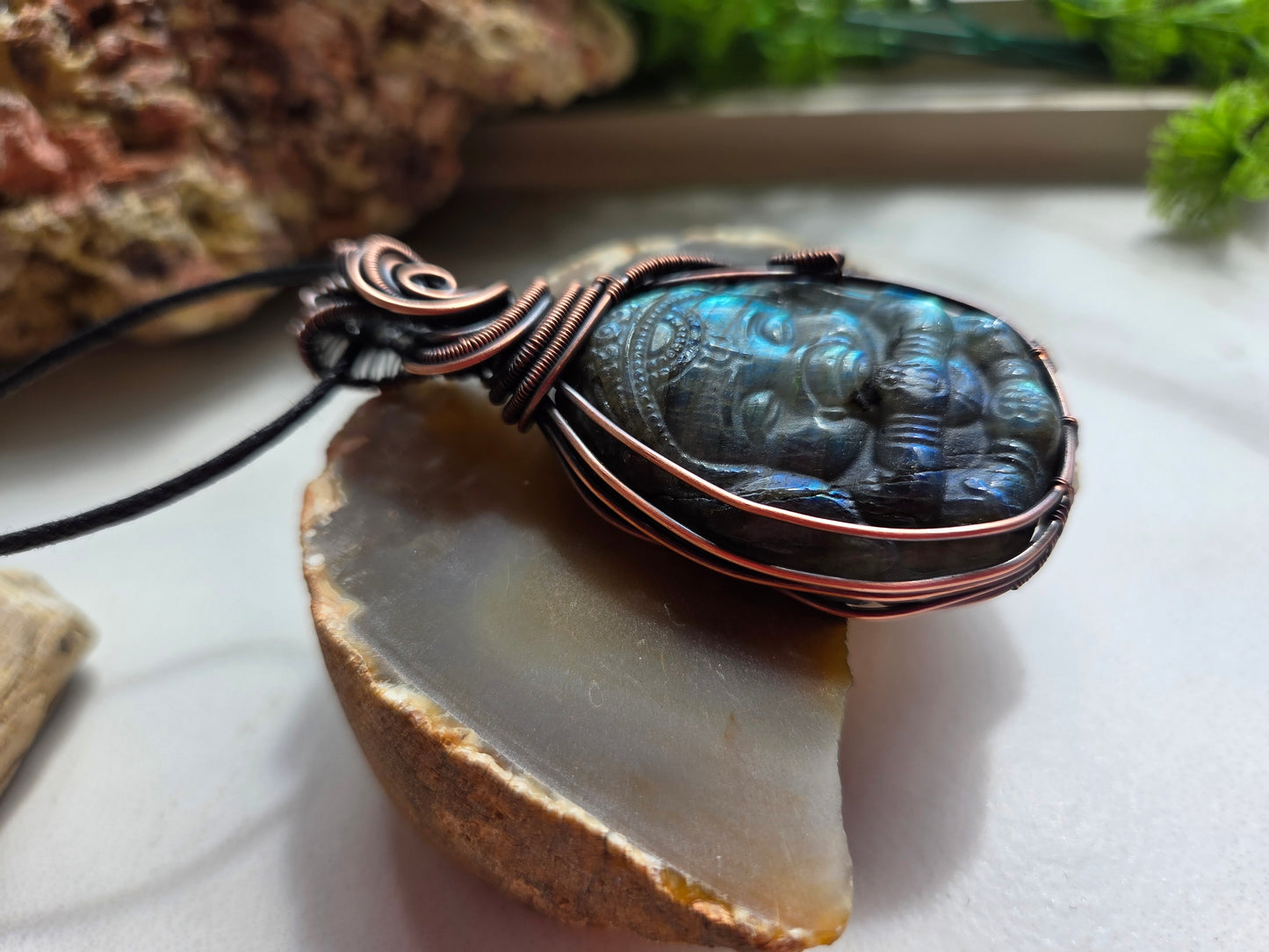 Labradorite Ganesha Wire-Wrapped Necklace