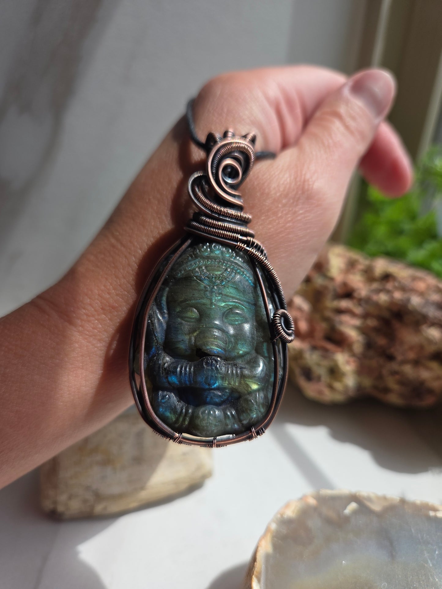 Labradorite Ganesha Wire-Wrapped Necklace