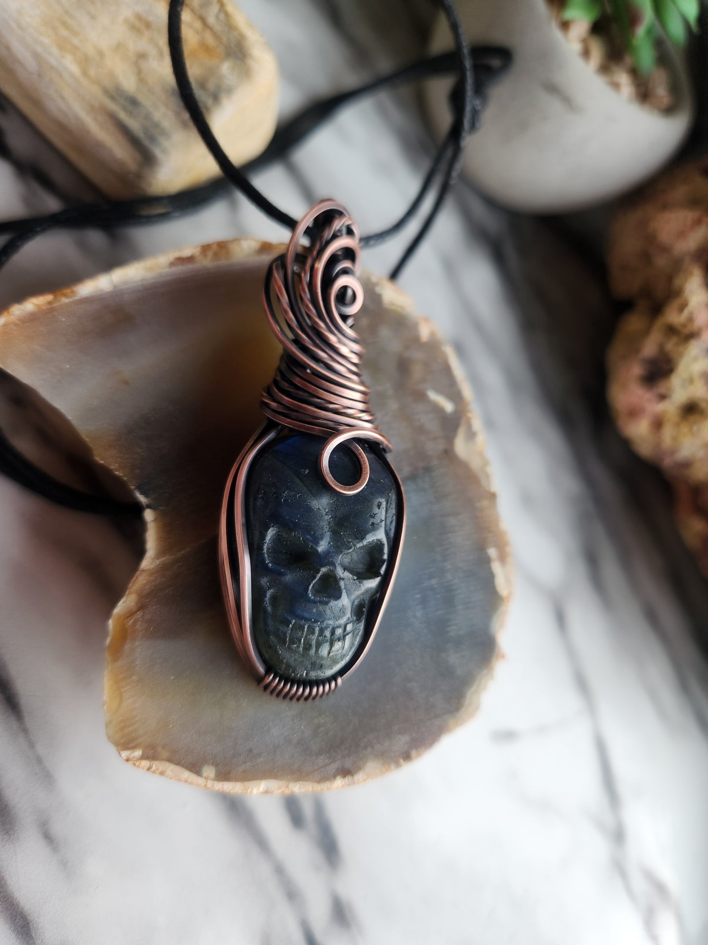 Labradorite Skull Necklace B