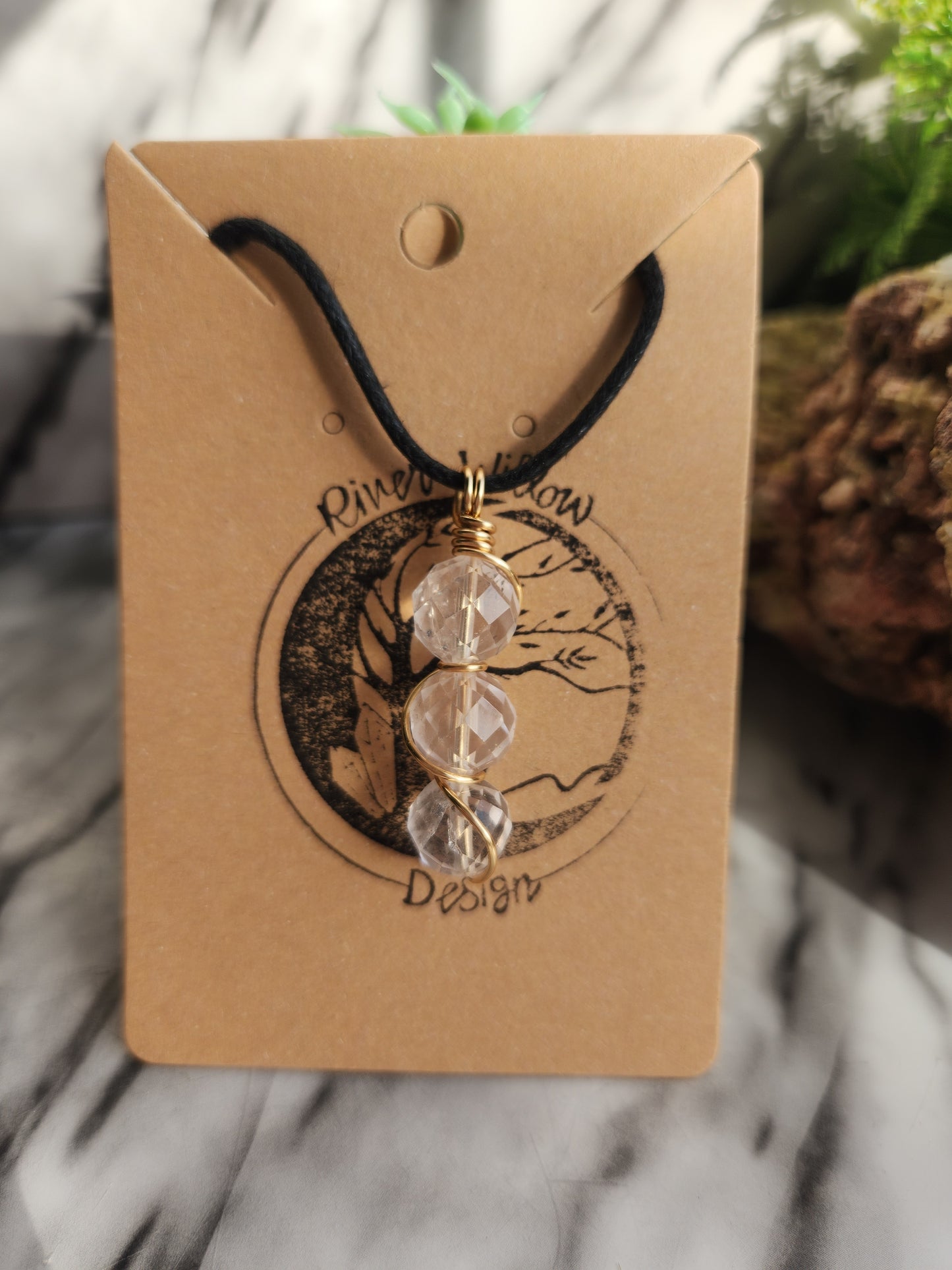 Faceted 10mm 3 Beaded Rose Quartz Necklace