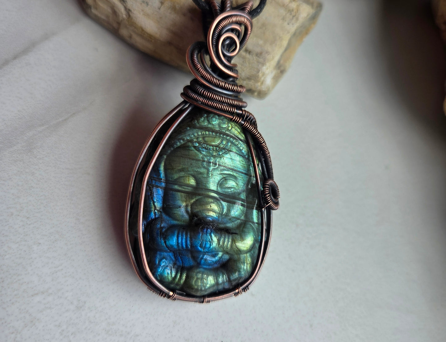 Labradorite Ganesha Wire-Wrapped Necklace