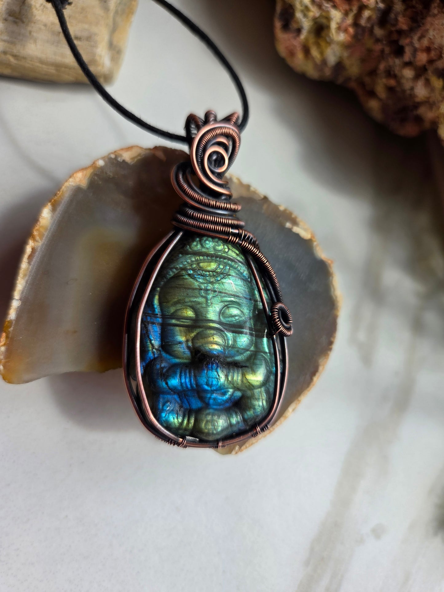 Labradorite Ganesha Wire-Wrapped Necklace