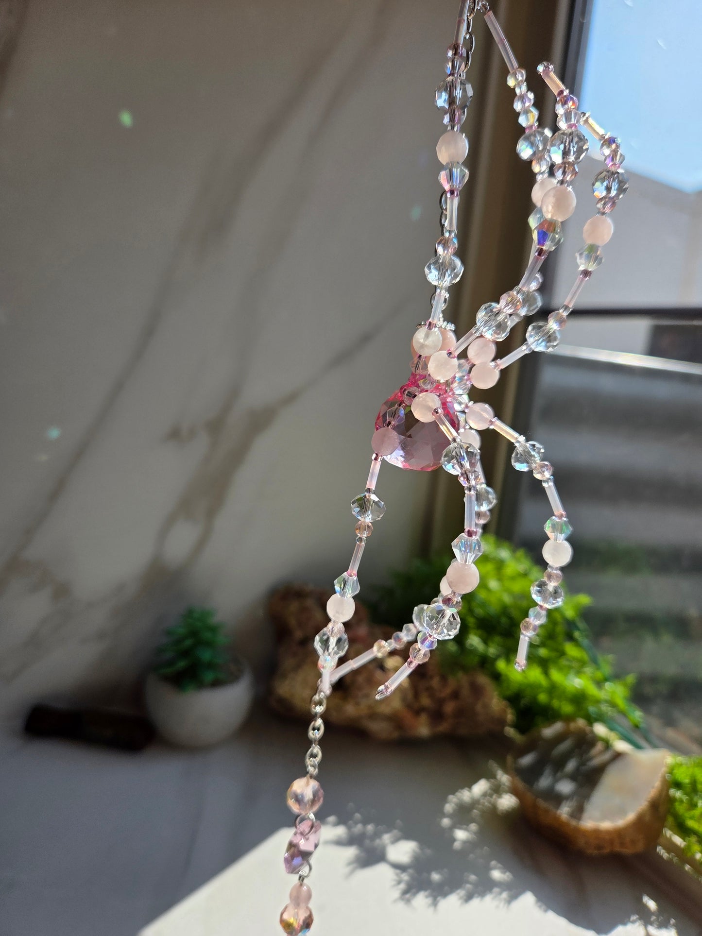Rose Quartz Spider Suncatcher 🕷🌹