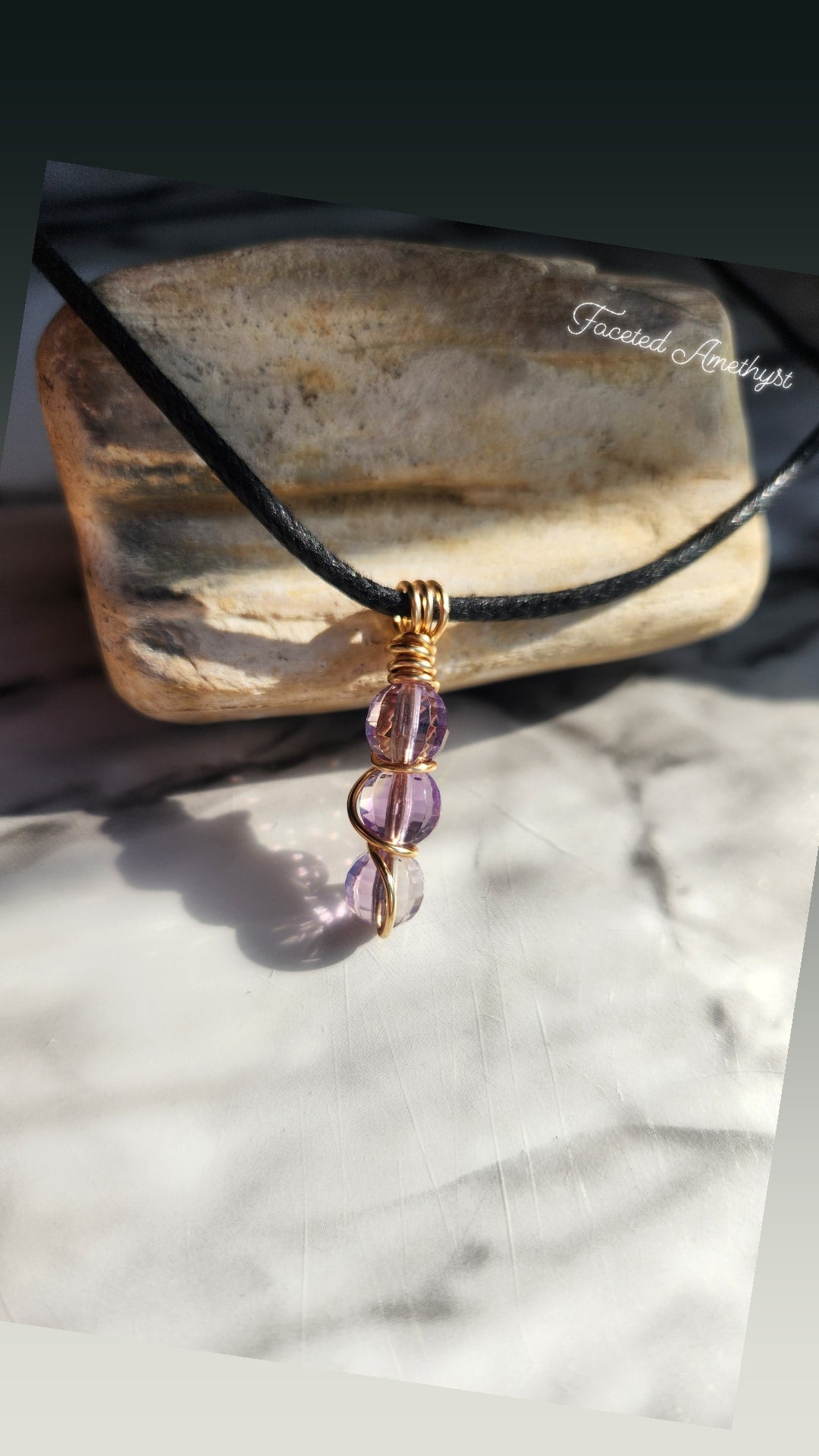 Faceted 6mm 3 Beaded Amethyst Necklace