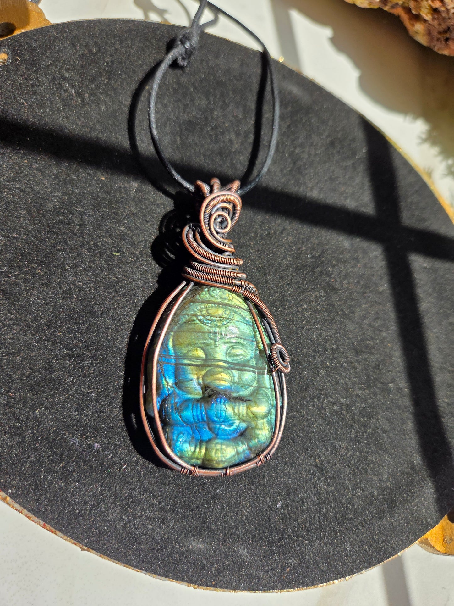 Labradorite Ganesha Wire-Wrapped Necklace