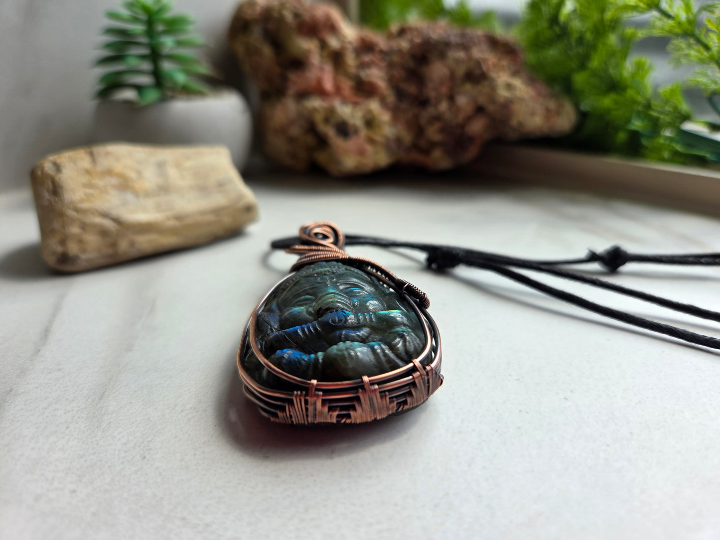 Labradorite Ganesha Wire-Wrapped Necklace
