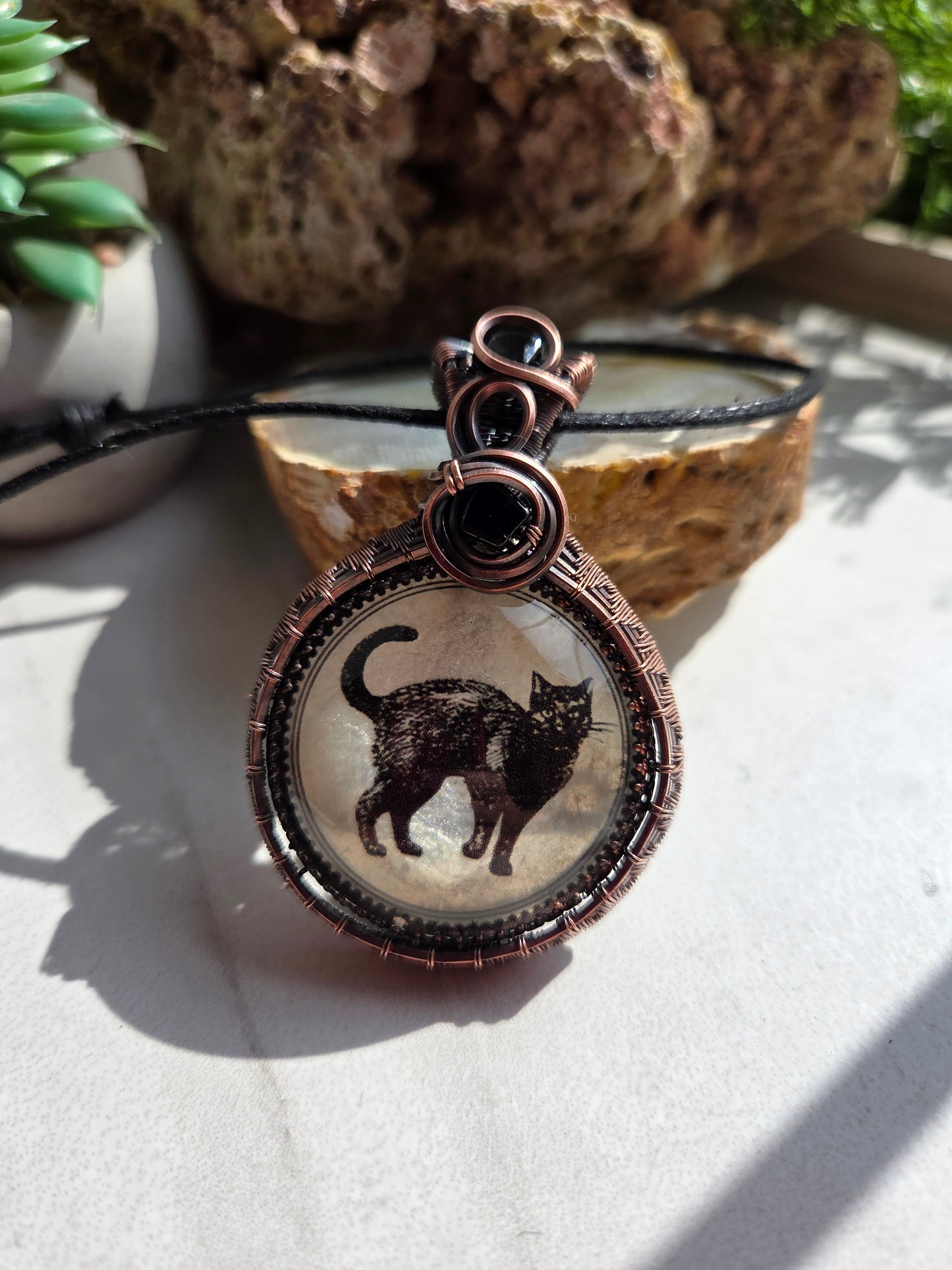 Black Tourmaline Cat Necklace πββ¬οΈ