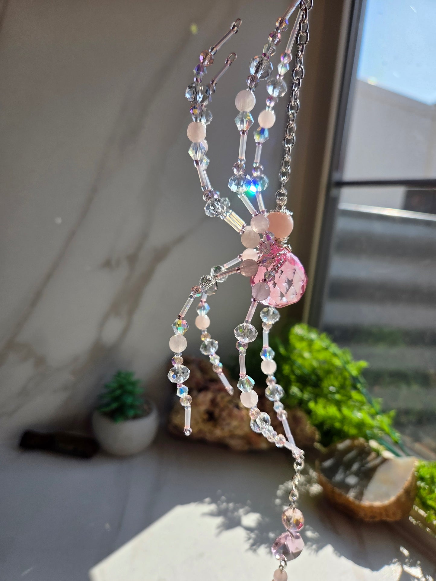 Rose Quartz Spider Suncatcher 🕷🌹