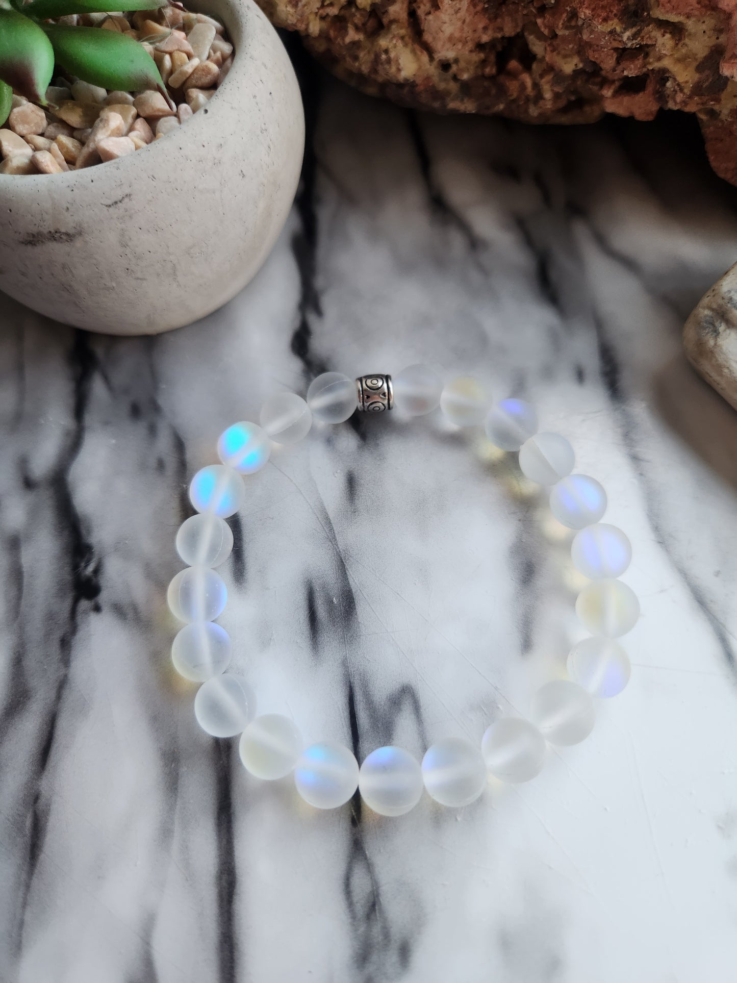 White Mystic Aura Glass Bracelet