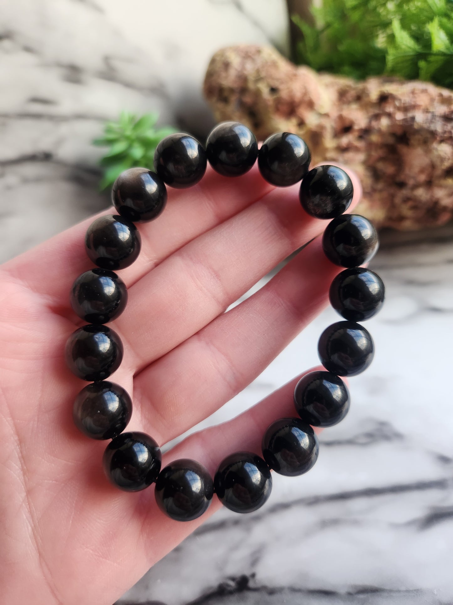 Silver Obsidian Bracelet 12mm