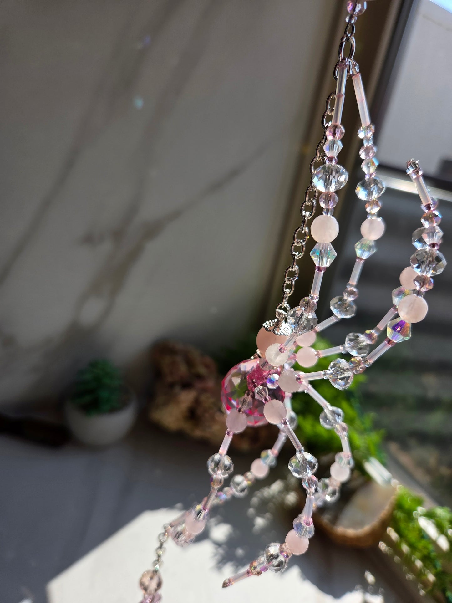 Rose Quartz Spider Suncatcher 🕷🌹