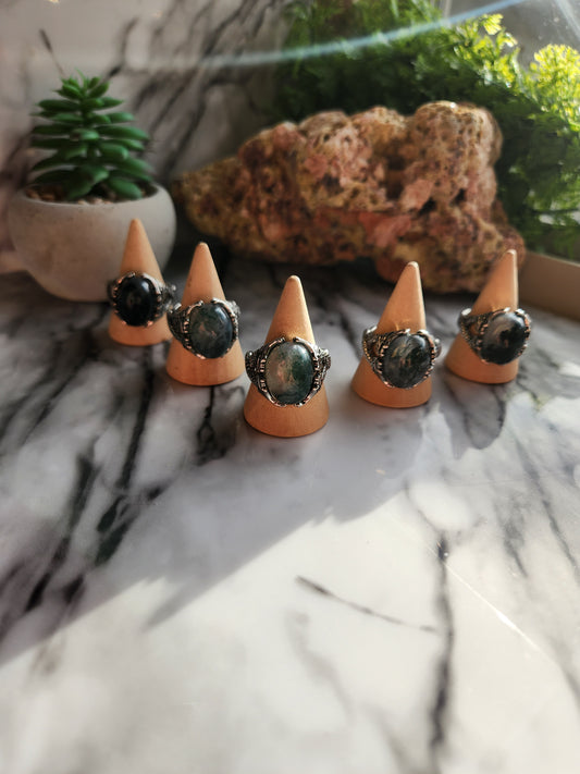 Moss Agate Adjustable Ring