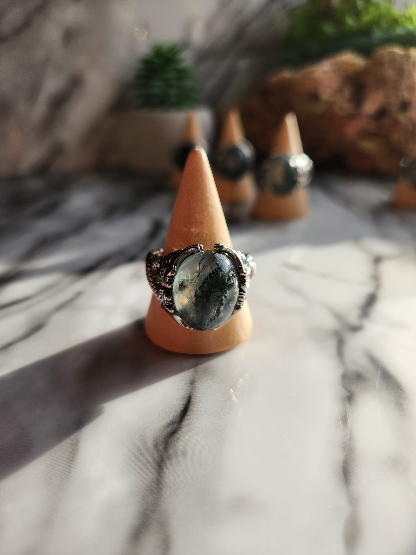 Moss Agate Adjustable Ring