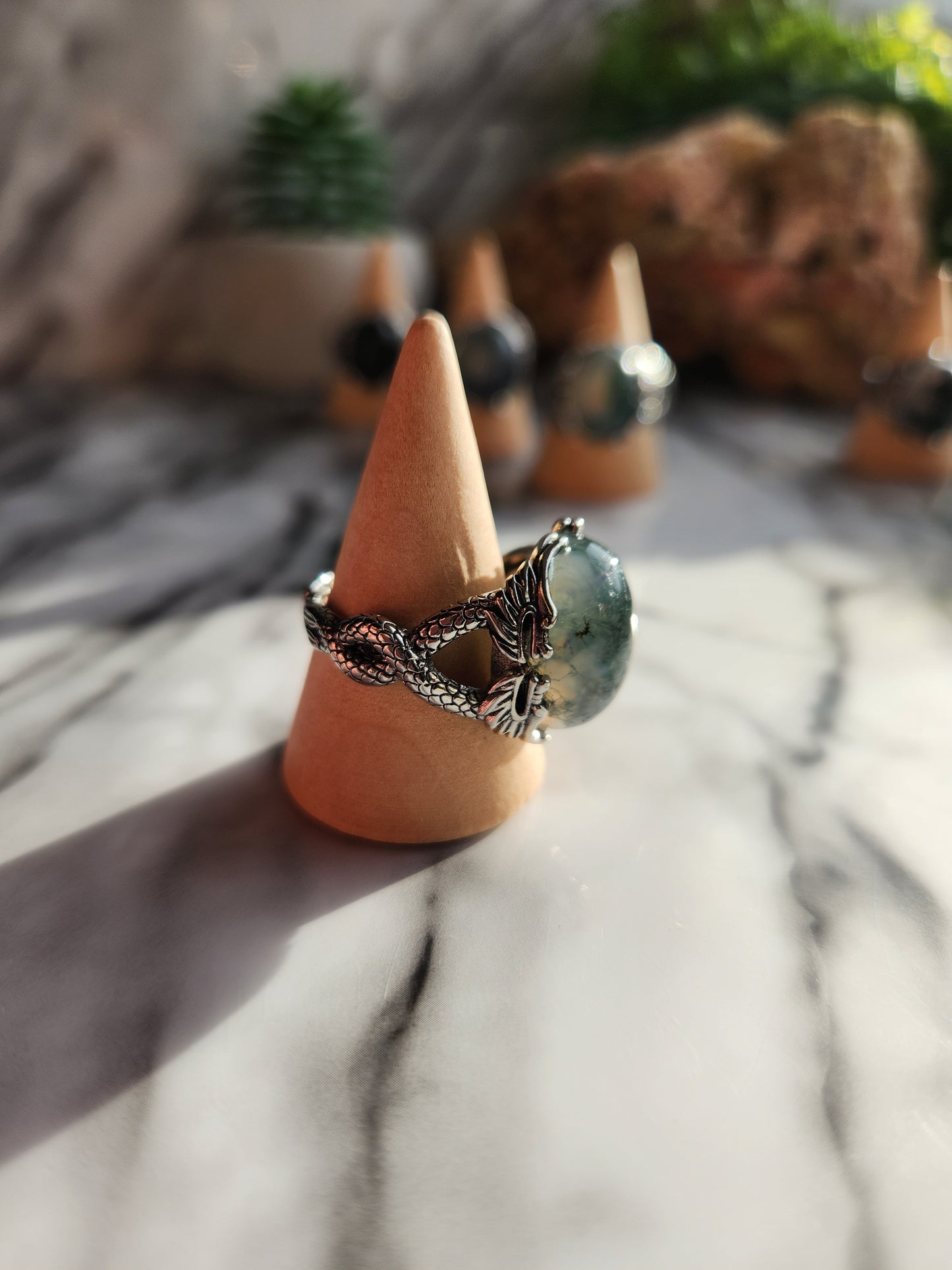 Moss Agate Adjustable Ring