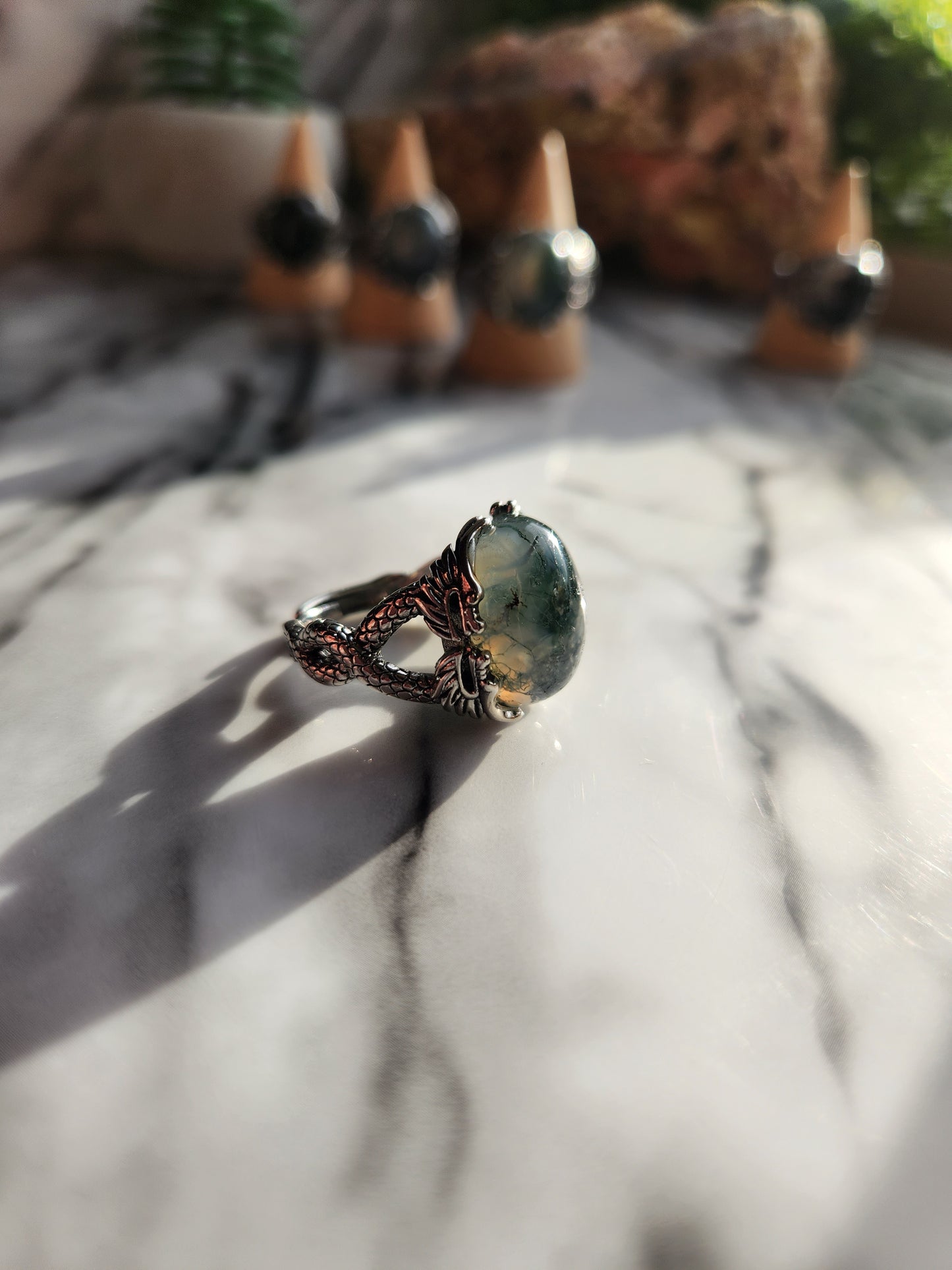 Moss Agate Adjustable Ring