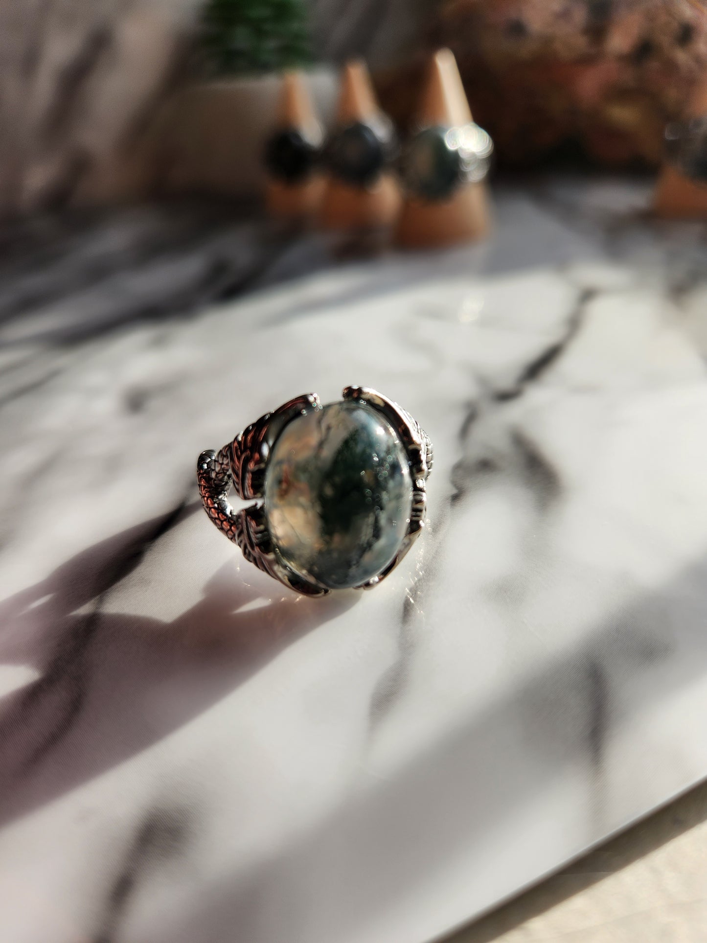 Moss Agate Adjustable Ring