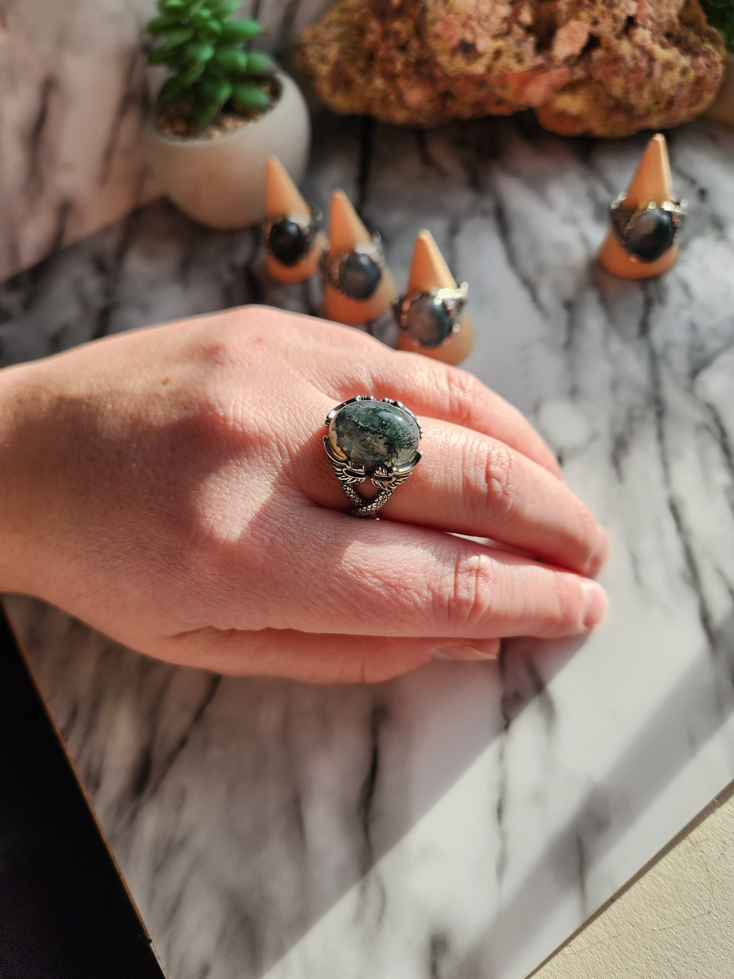 Moss Agate Adjustable Ring