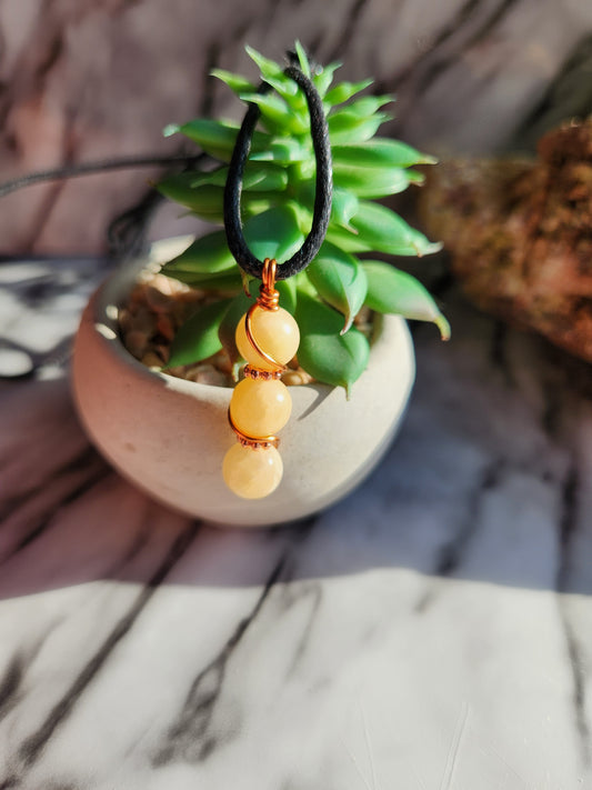 3 Beaded Yellow Jade Necklace
