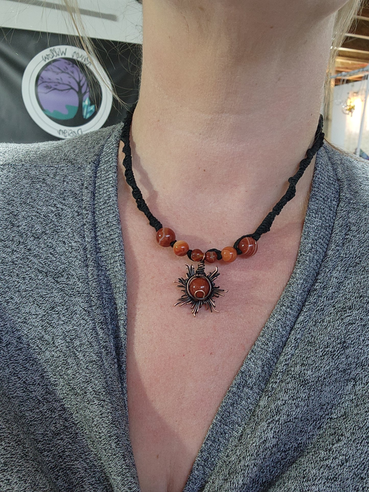 Carnelian Sun Hemp Necklace