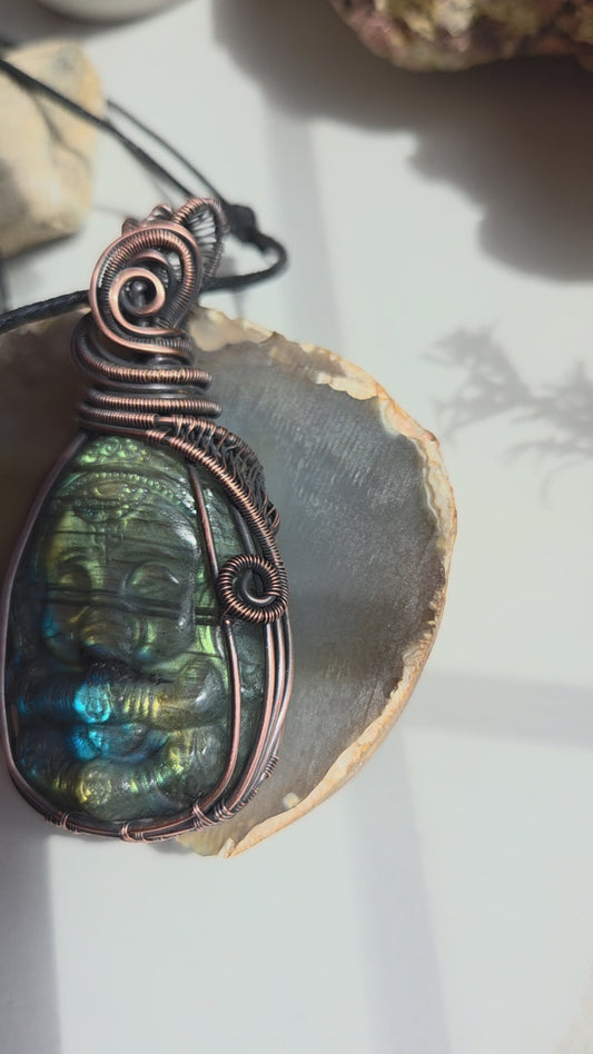 Labradorite Ganesha Wire-Wrapped Necklace