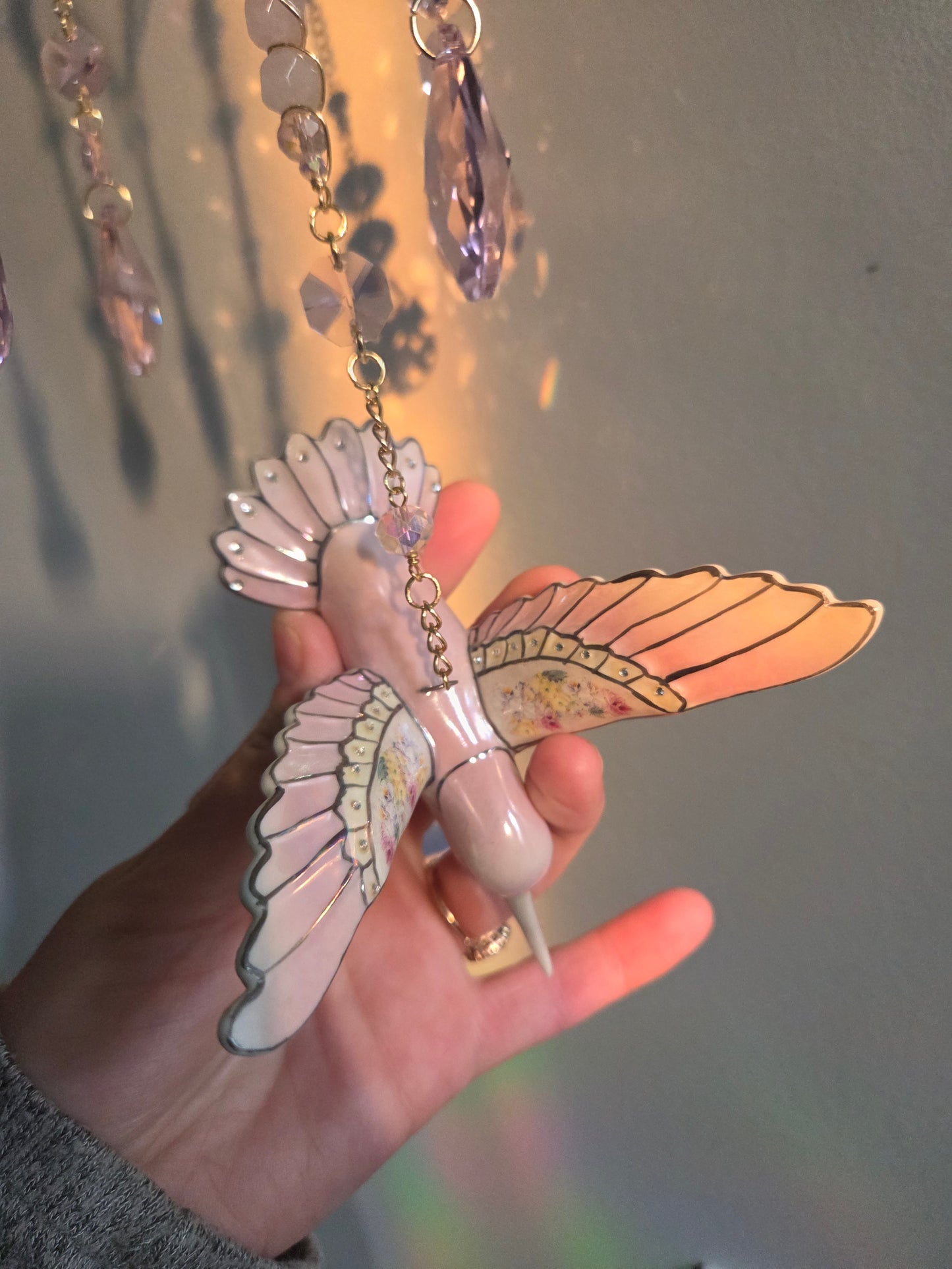Rose Quartz Hummingbird Suncatcher ☀️
