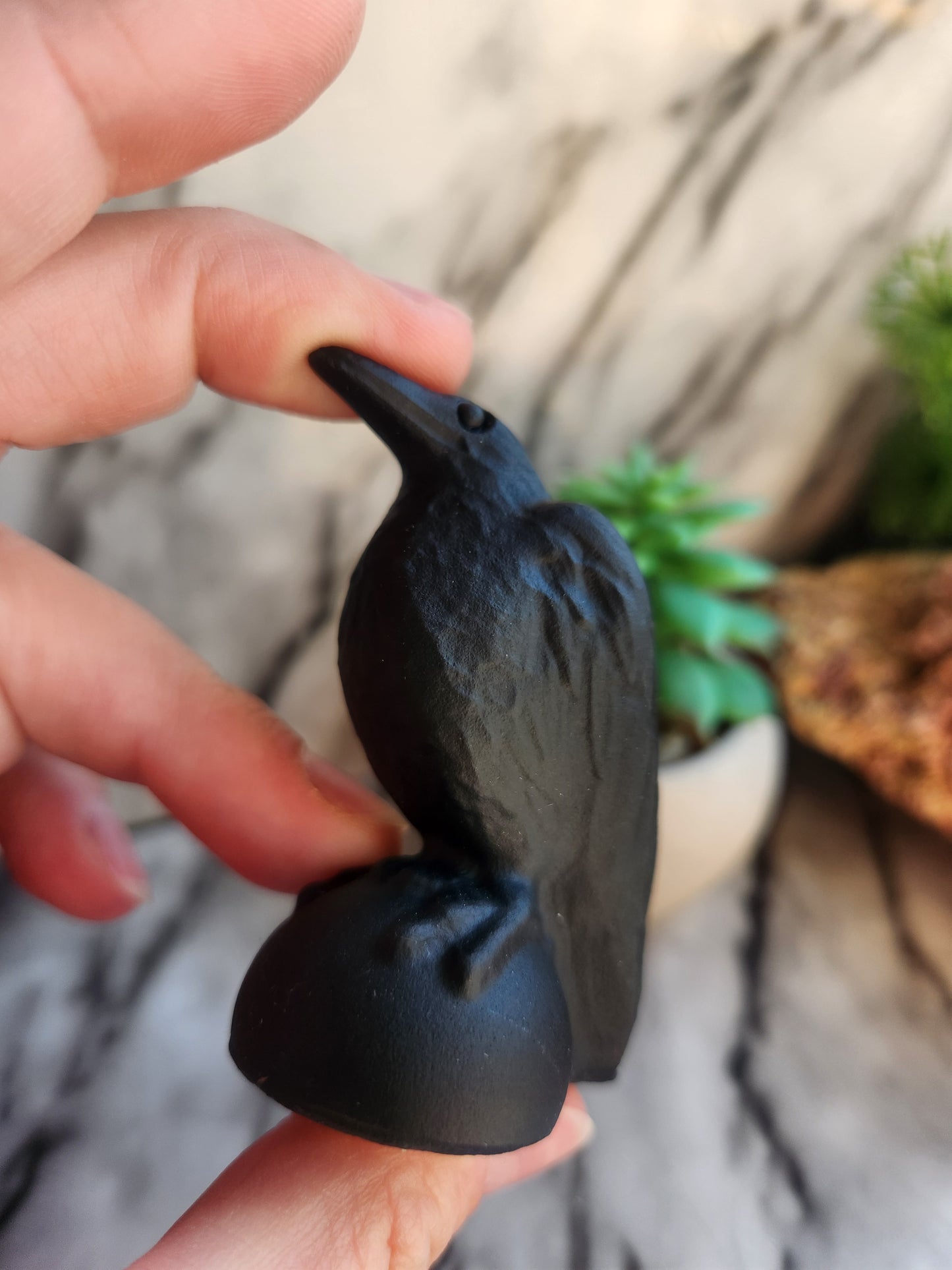 Black Obsidian Crow Carving