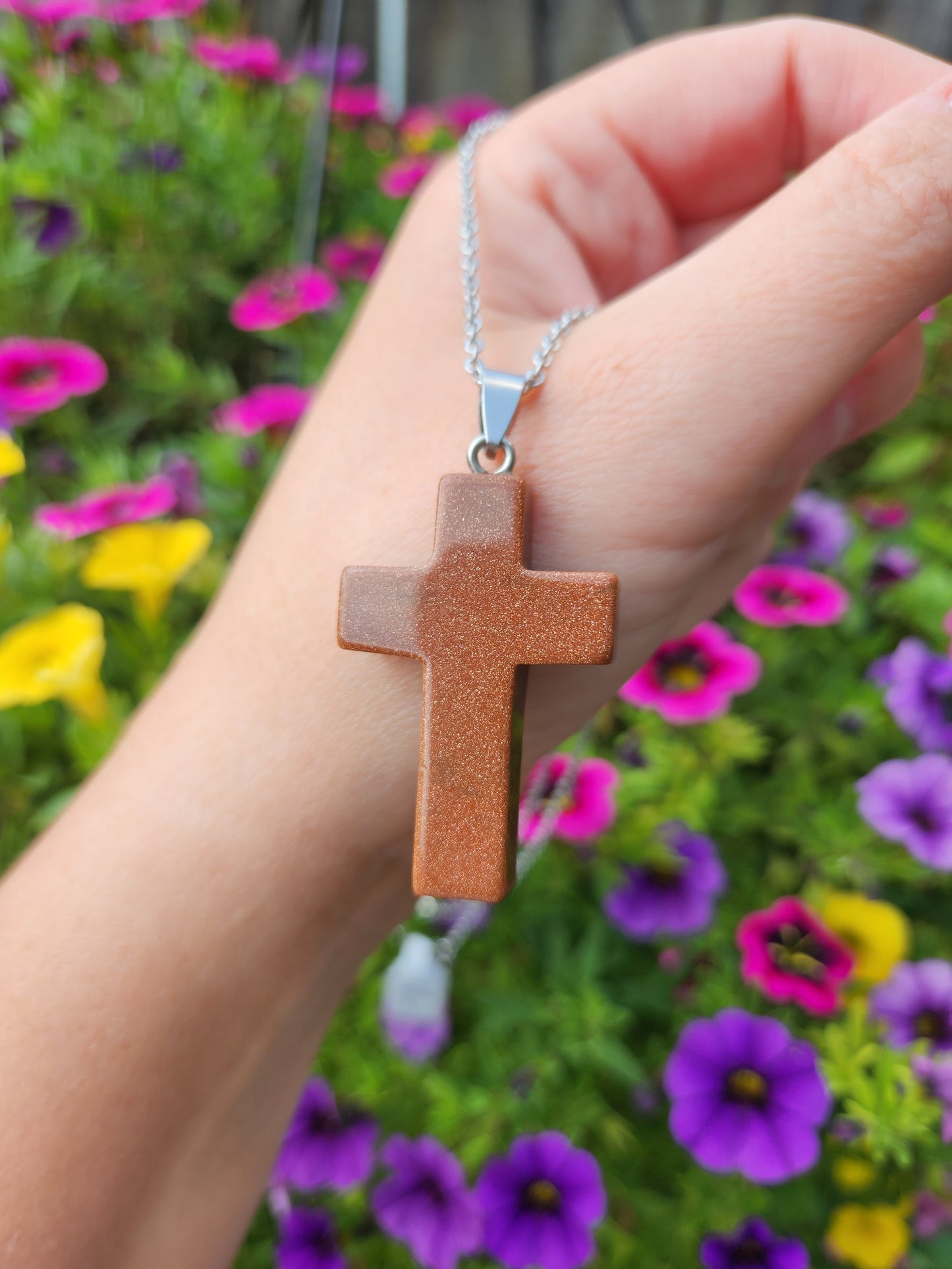 Goldstone Cross Necklace