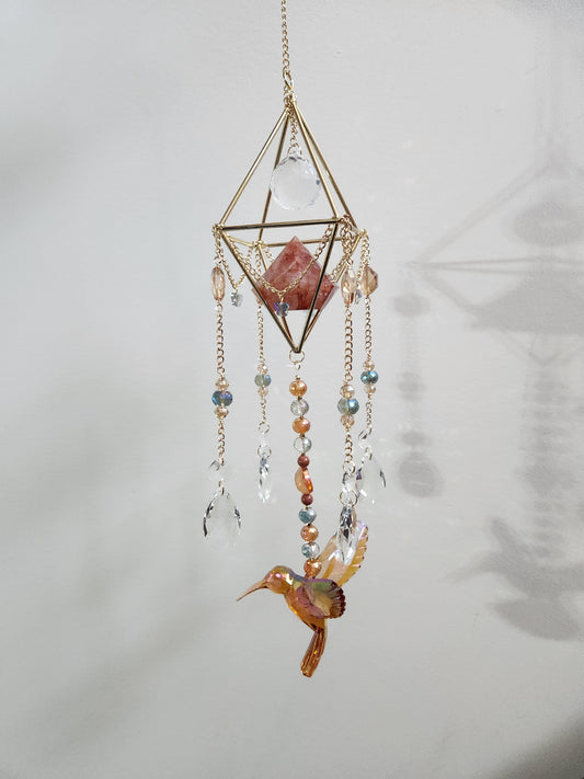 Fire Quartz & Goldstone Hummingbird Suncatcher