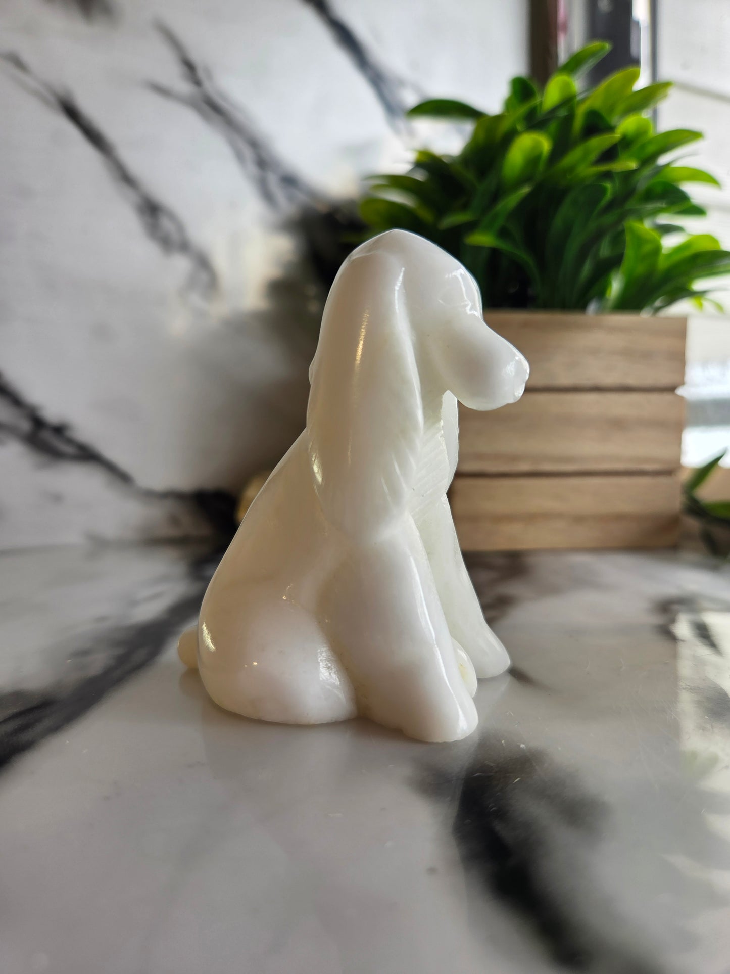 Vintage Soviet-Era White Selenite Spaniel Dog Figurine with Original Box 🐾