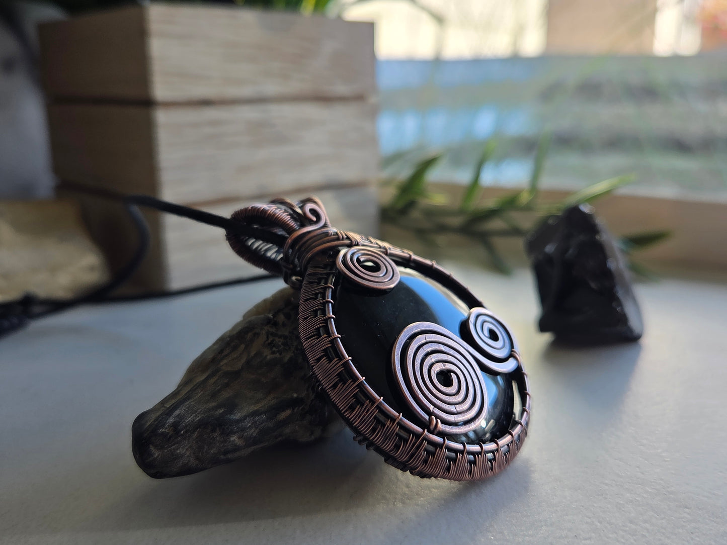 Shadow Spiral 🌀🖤 Black Obsidian  Necklace