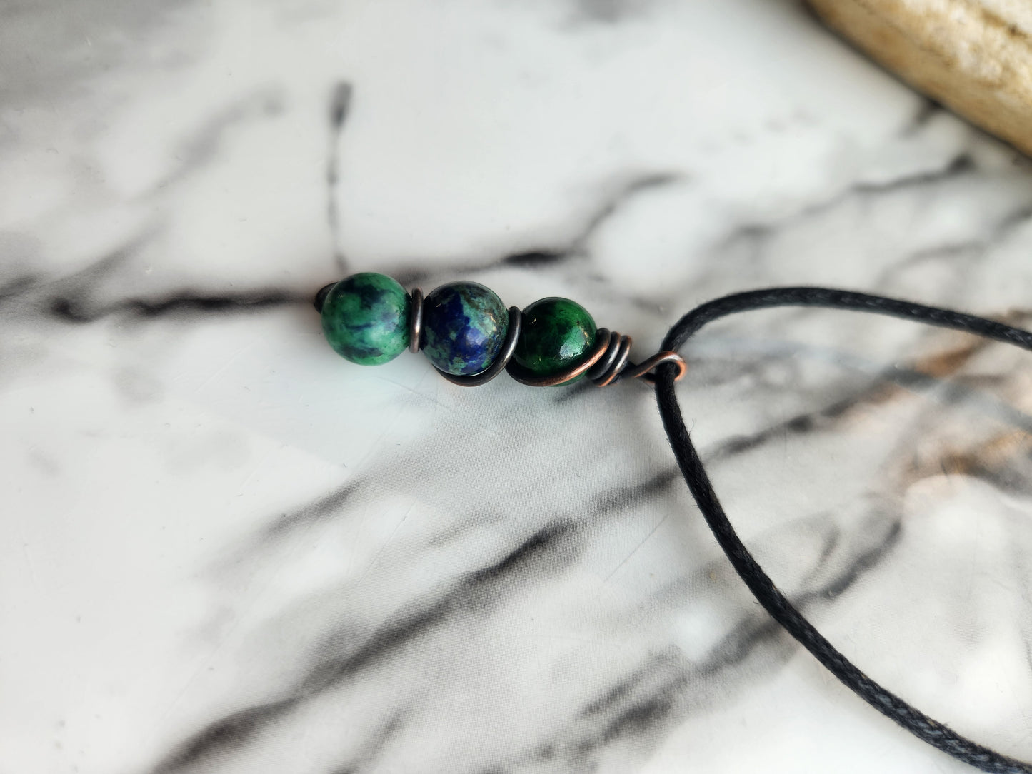 3 Beaded Malachite and Chrysocolla Necklace