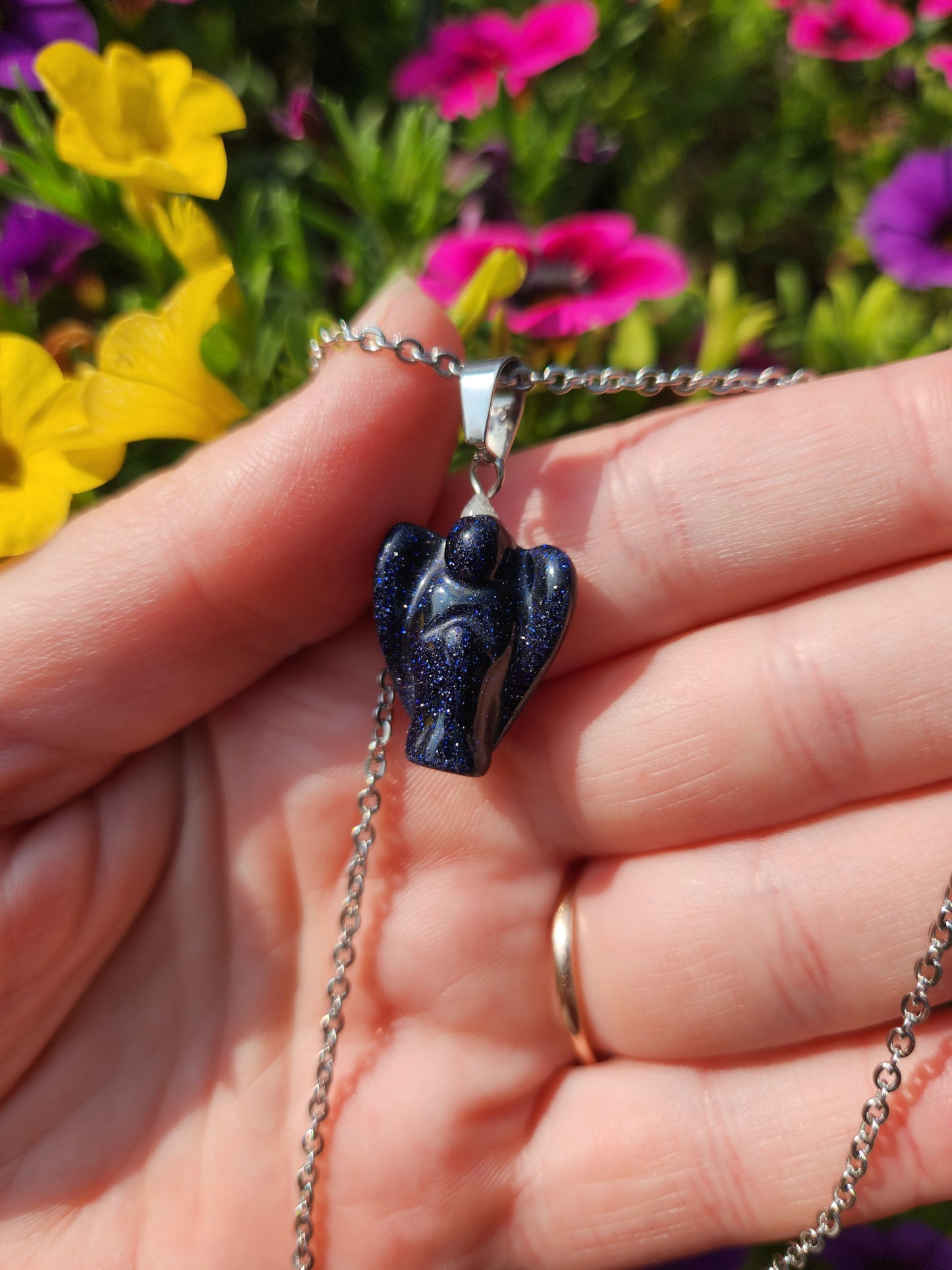 Blue Goldstone Angel Necklace