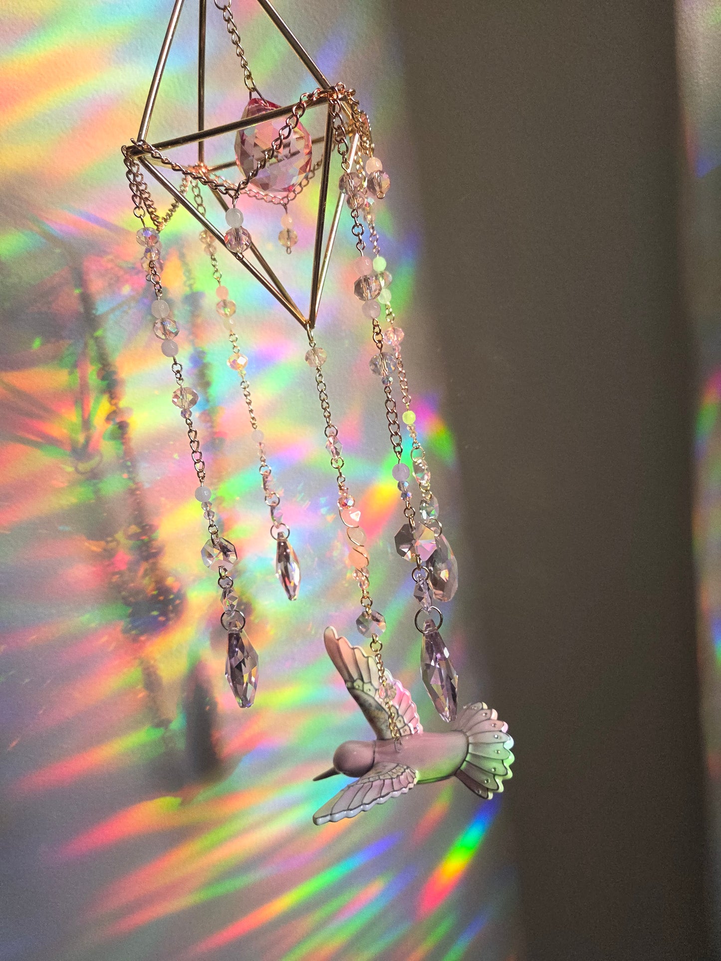 Rose Quartz Hummingbird Suncatcher ☀️
