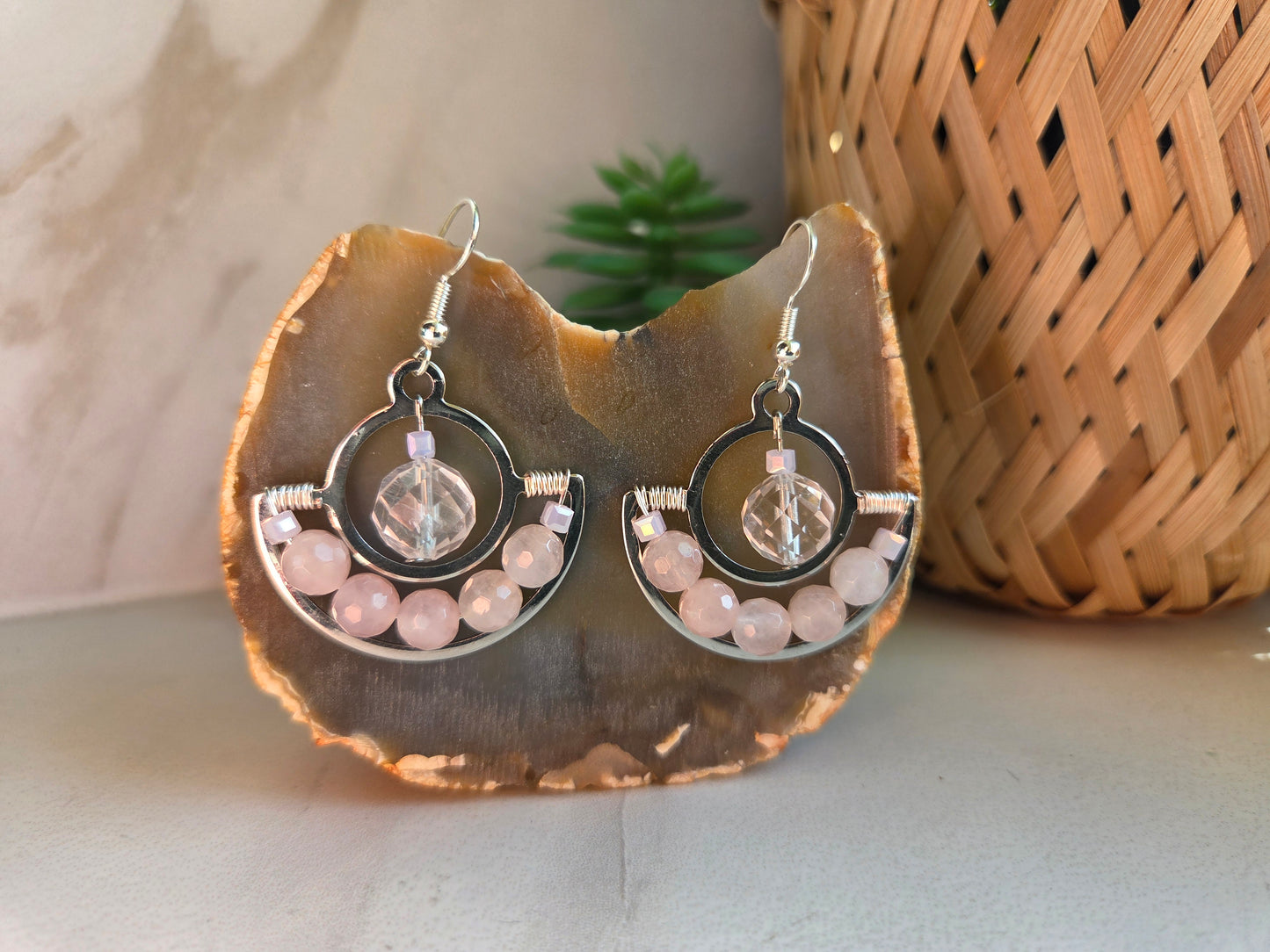 Rose Quartz Dangle Earrings 🌹
