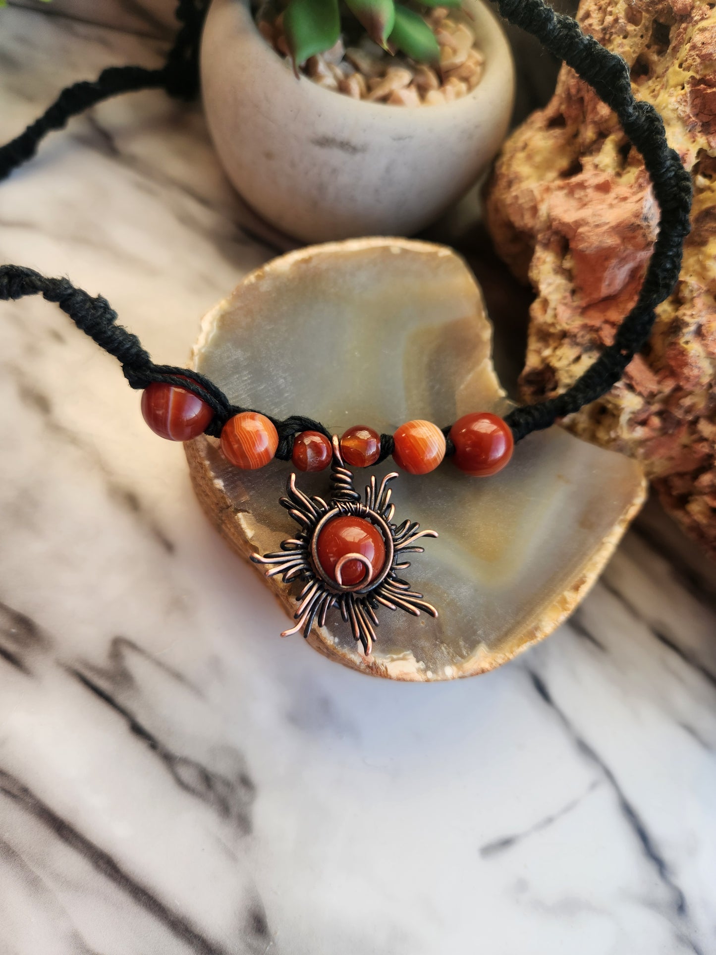 Carnelian Sun Hemp Necklace