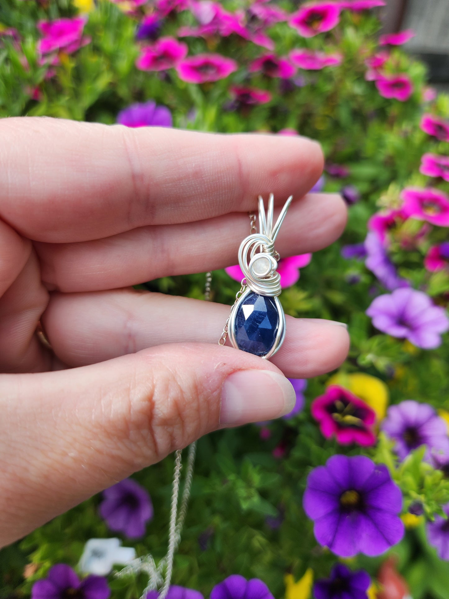 Sapphire and Rainbow Moonstone Necklace