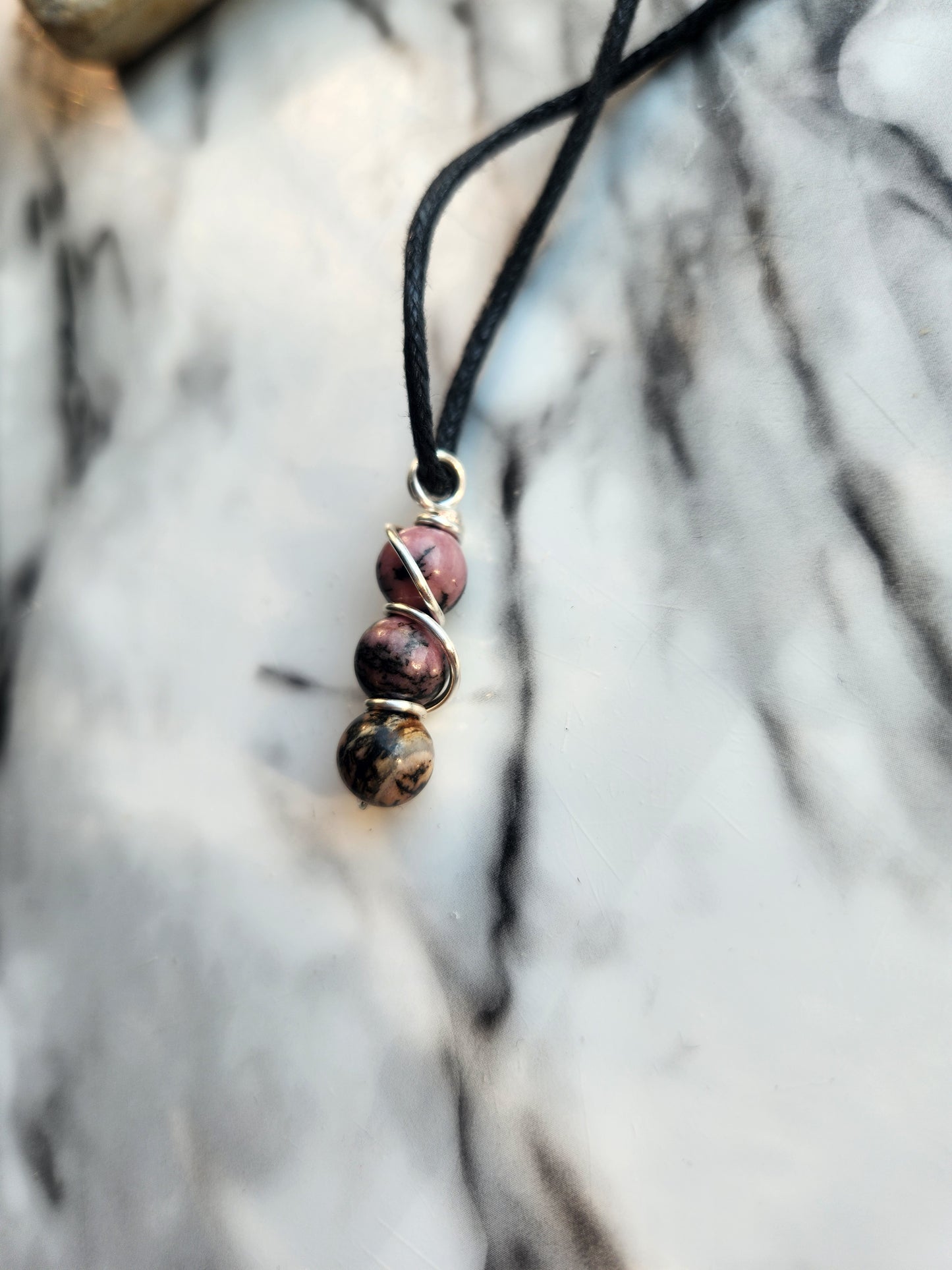 3 Beaded Rhodonite Necklace