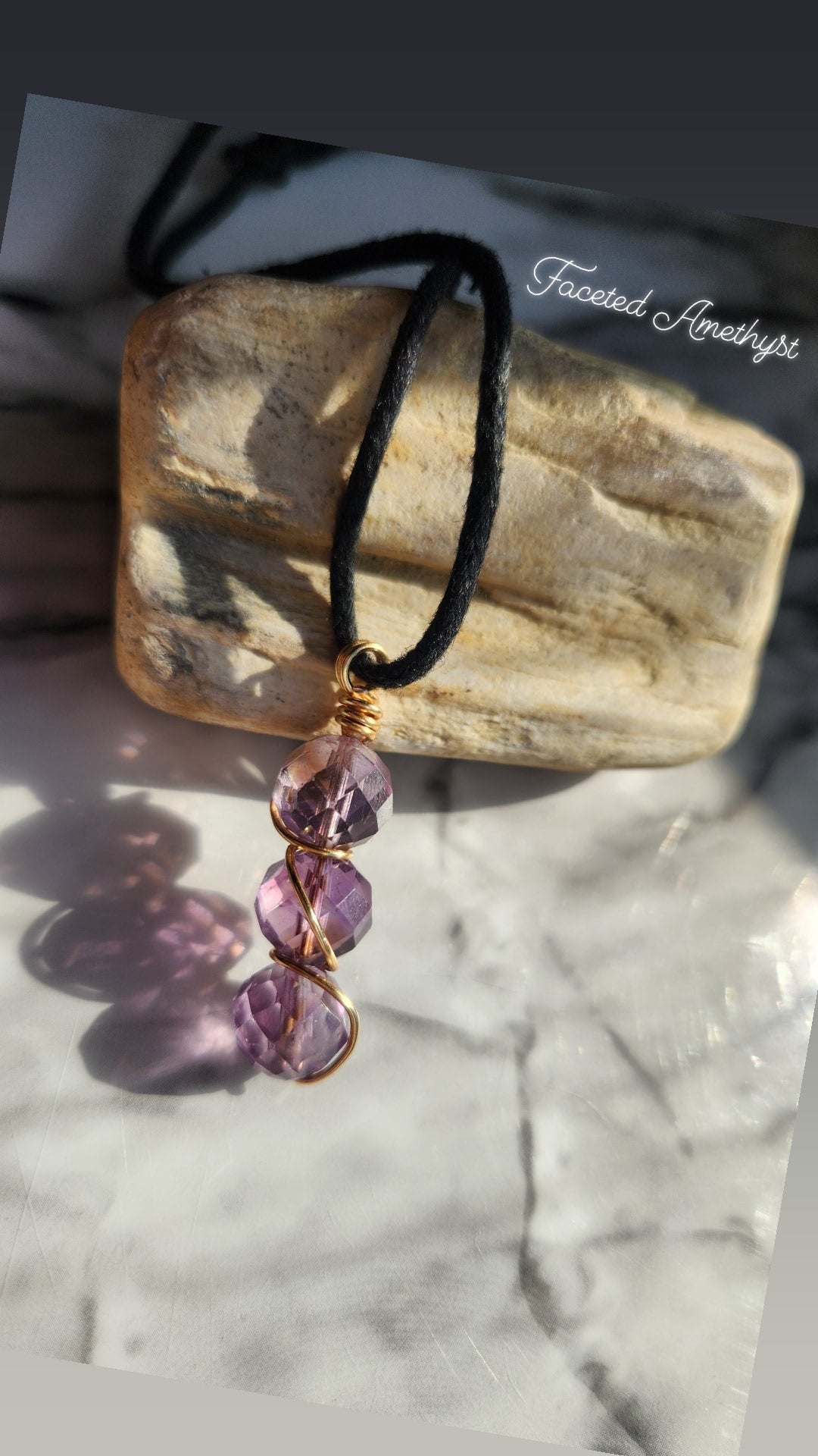 Faceted 10mm 3 Beaded Amethyst Necklace