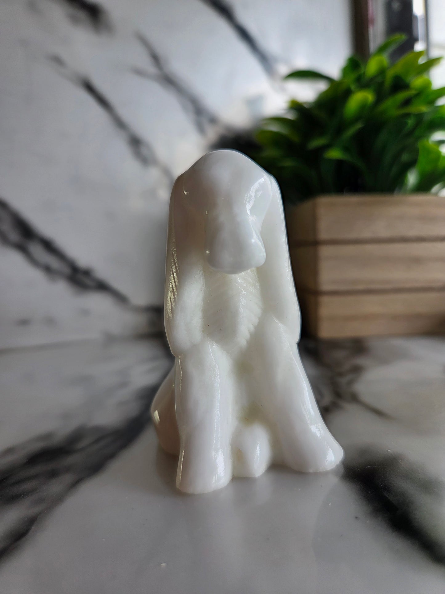 Vintage Soviet-Era White Selenite Spaniel Dog Figurine with Original Box 🐾