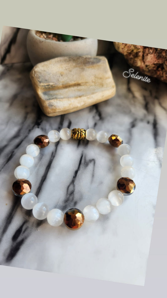 Selenite and Faceted Glass  Bracelet