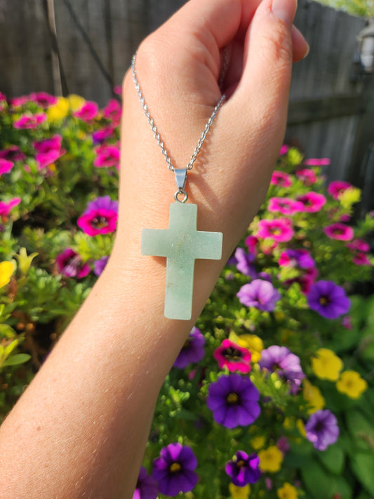 Green Aventurine Cross Necklace