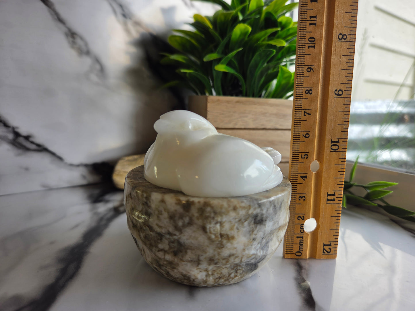 Vintage Soviet-Era White Selenite Bird Trinket Box with Original Box 🐦 (LC)
