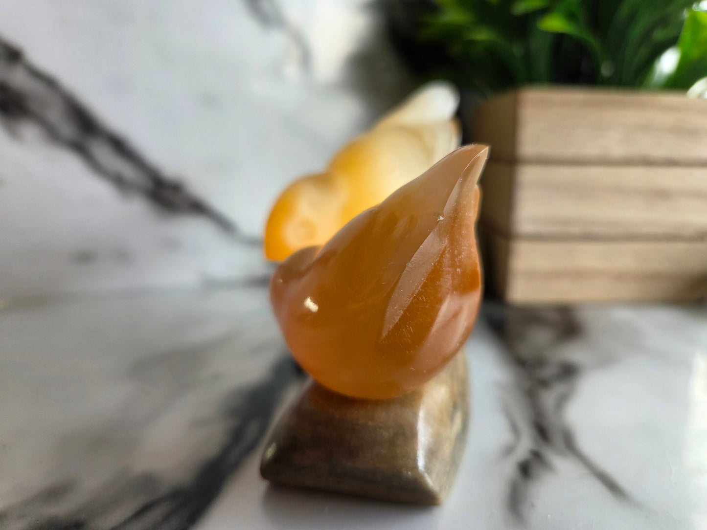Vintage Soviet-Era Selenite Lovebirds Figurine With Vintage Box🧡🐦