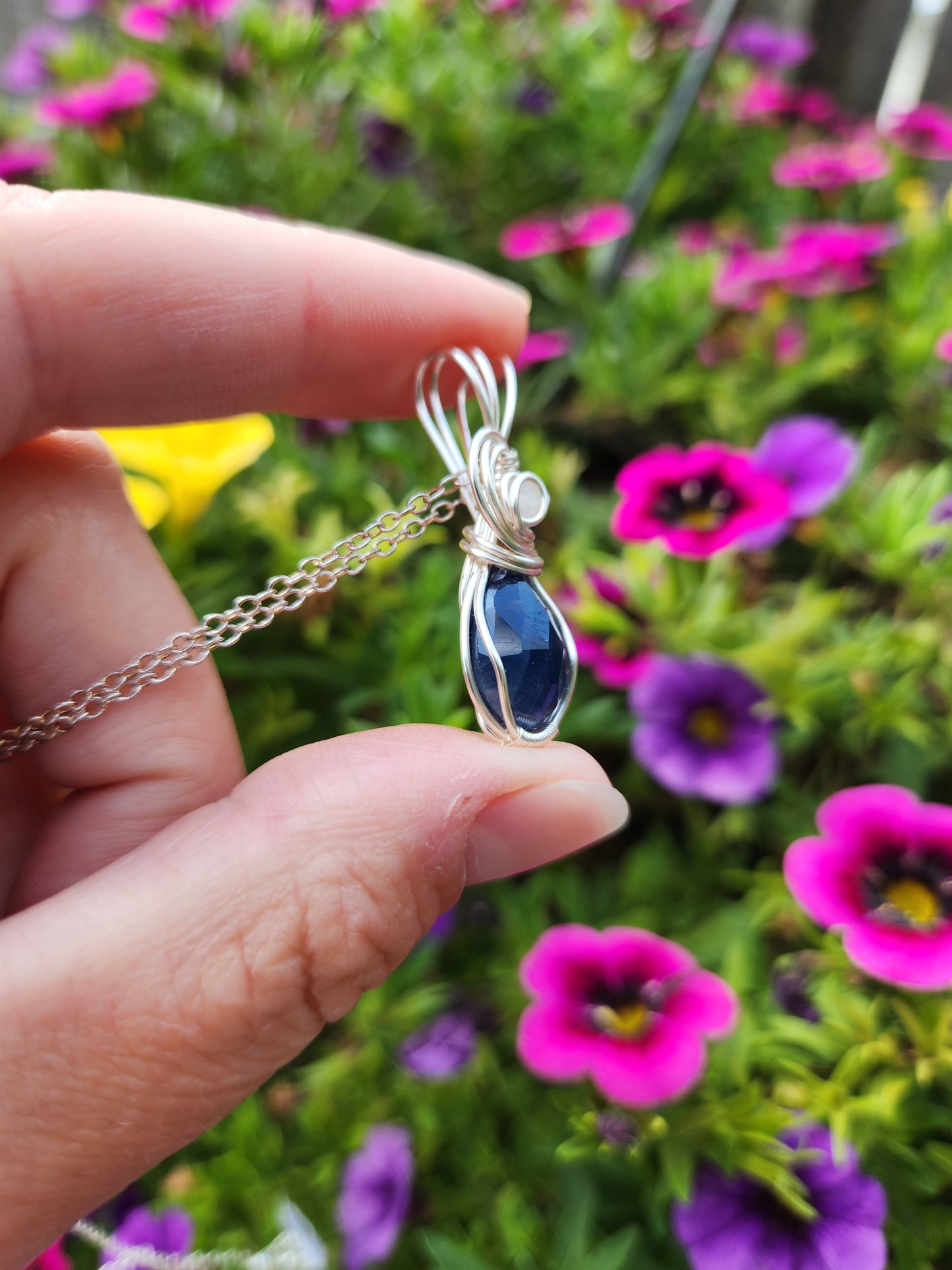 Sapphire and Rainbow Moonstone Necklace