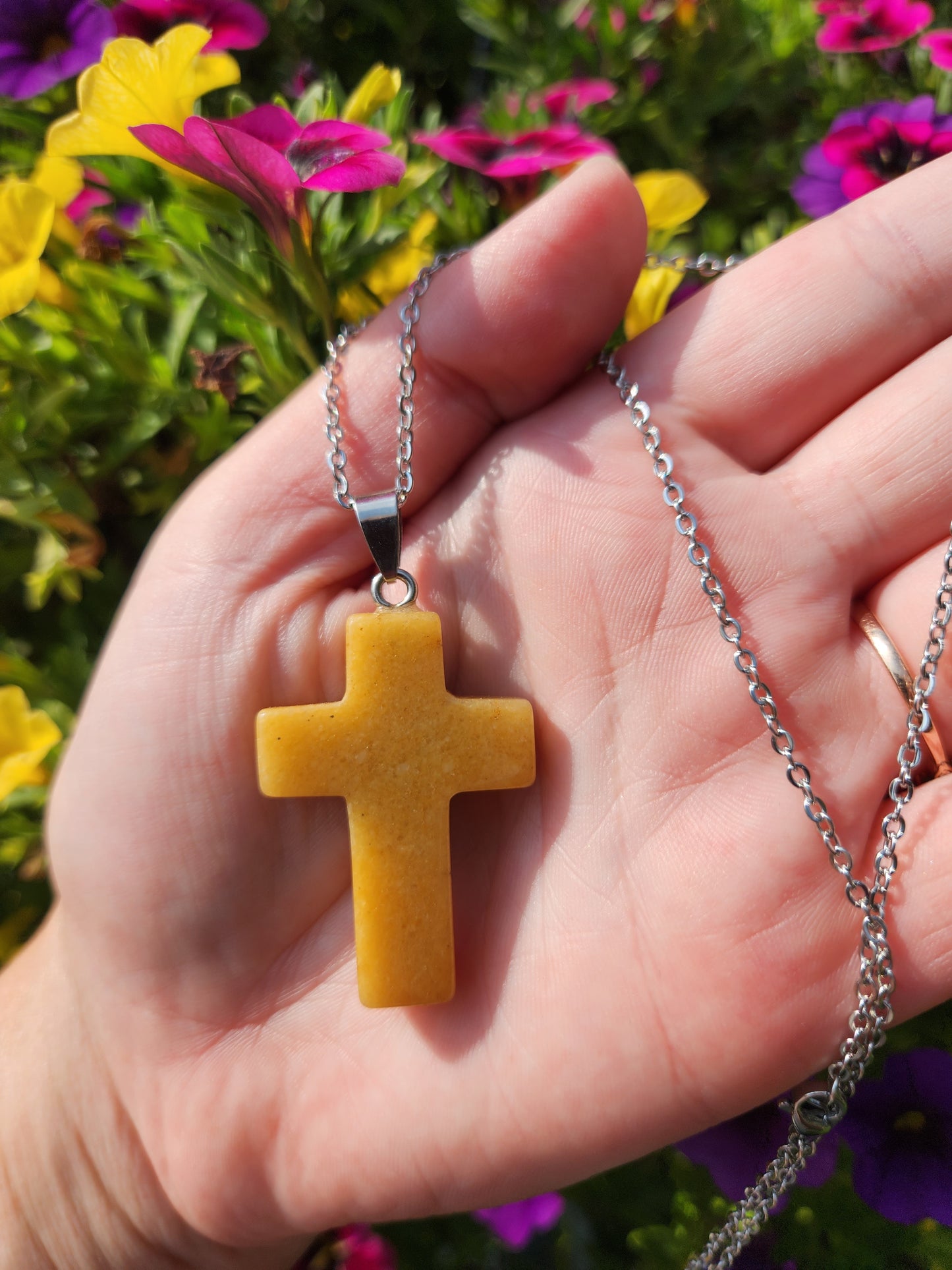 Yellow Aventurine Cross Necklace