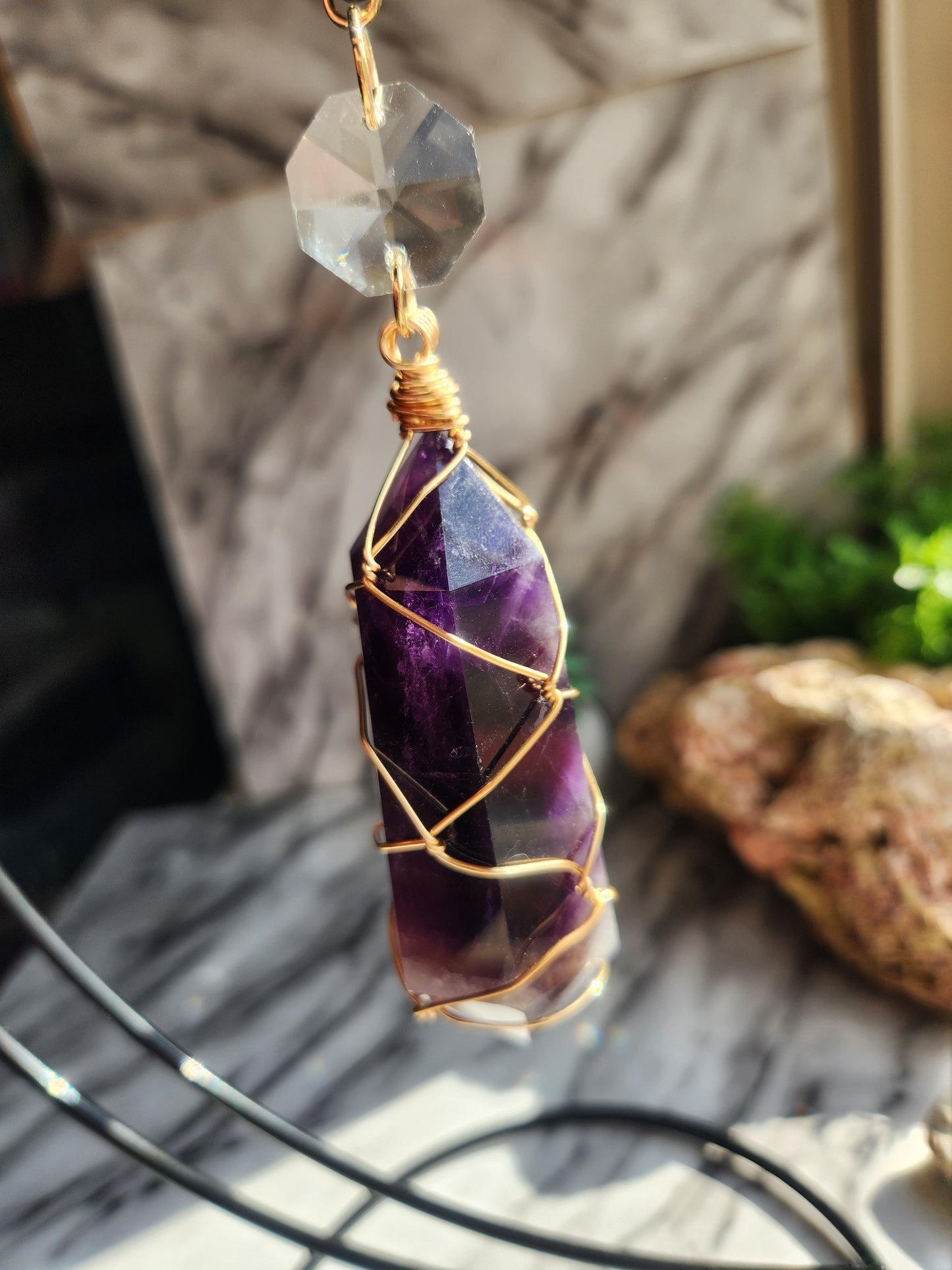 Amethyst Crystal Moon Hanger