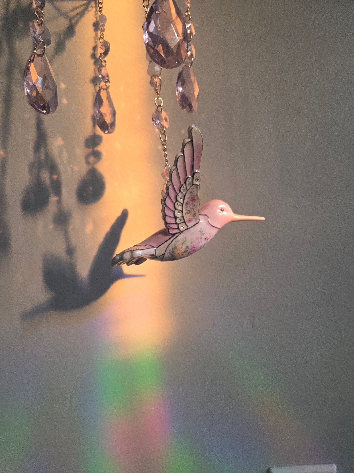 Rose Quartz Hummingbird Suncatcher ☀️